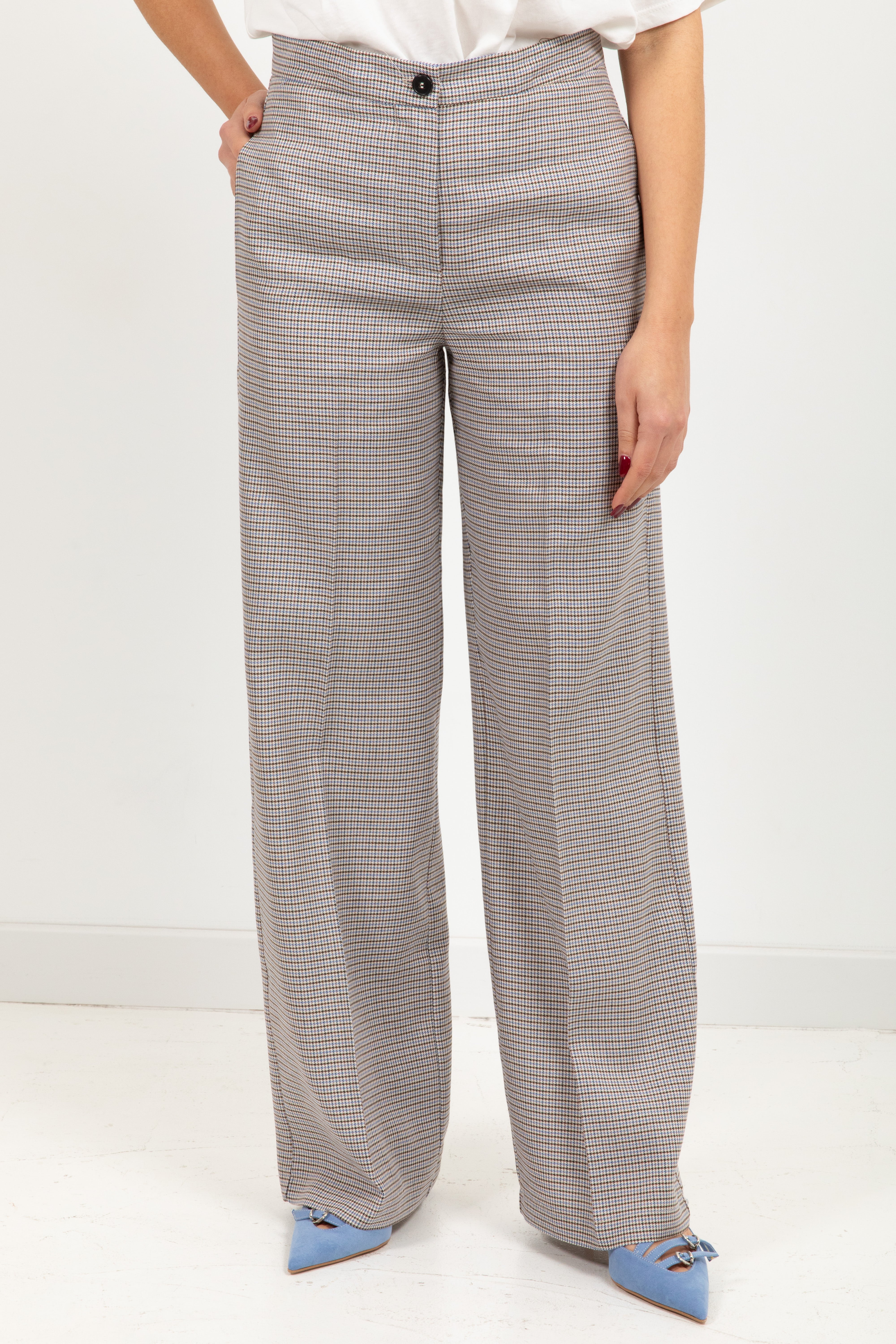 Pantalone gamba dritta micro-check multicolor ViCOLO