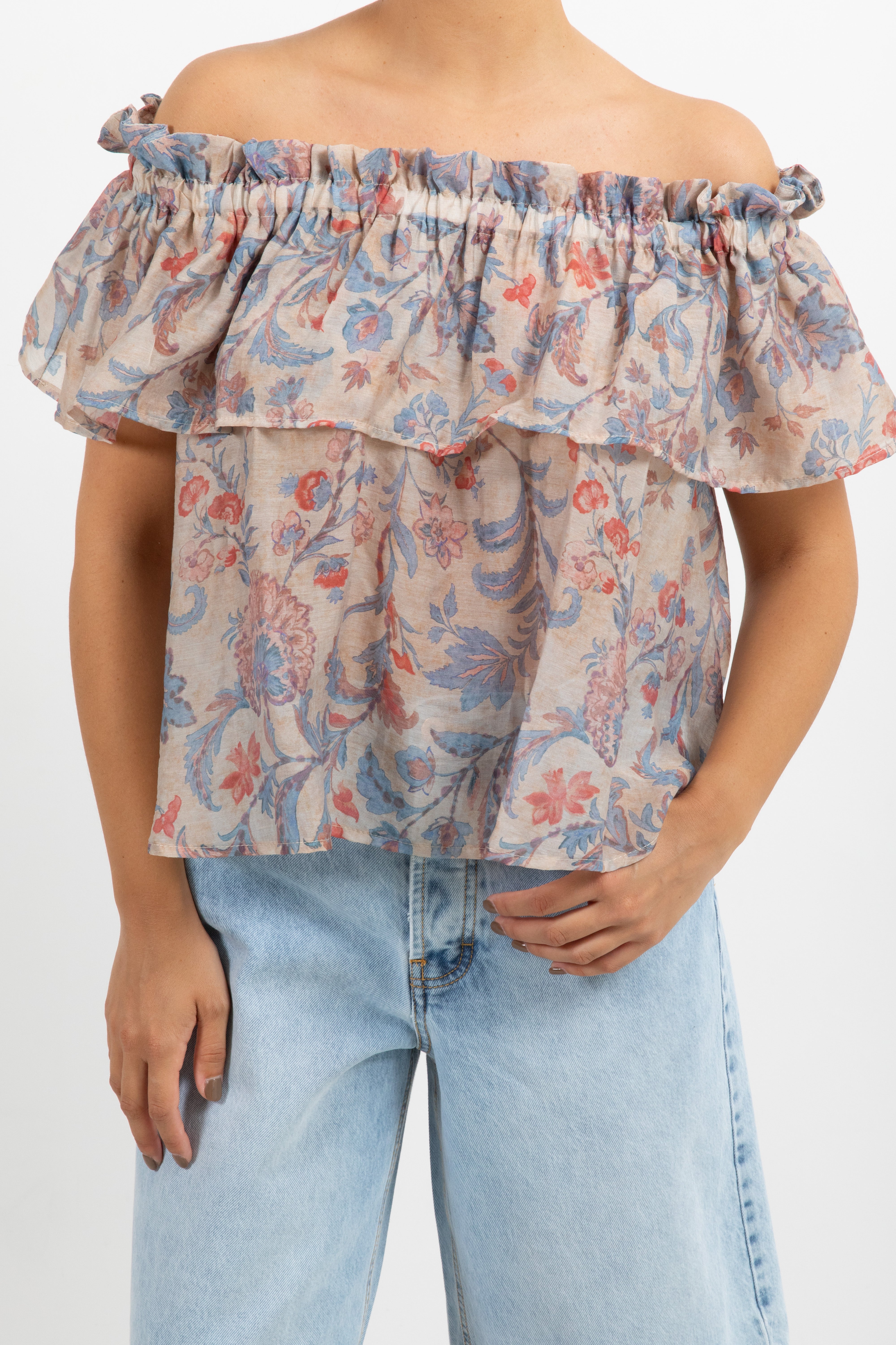 Blusa con balza fantasia flowers azzurro Tensione IN