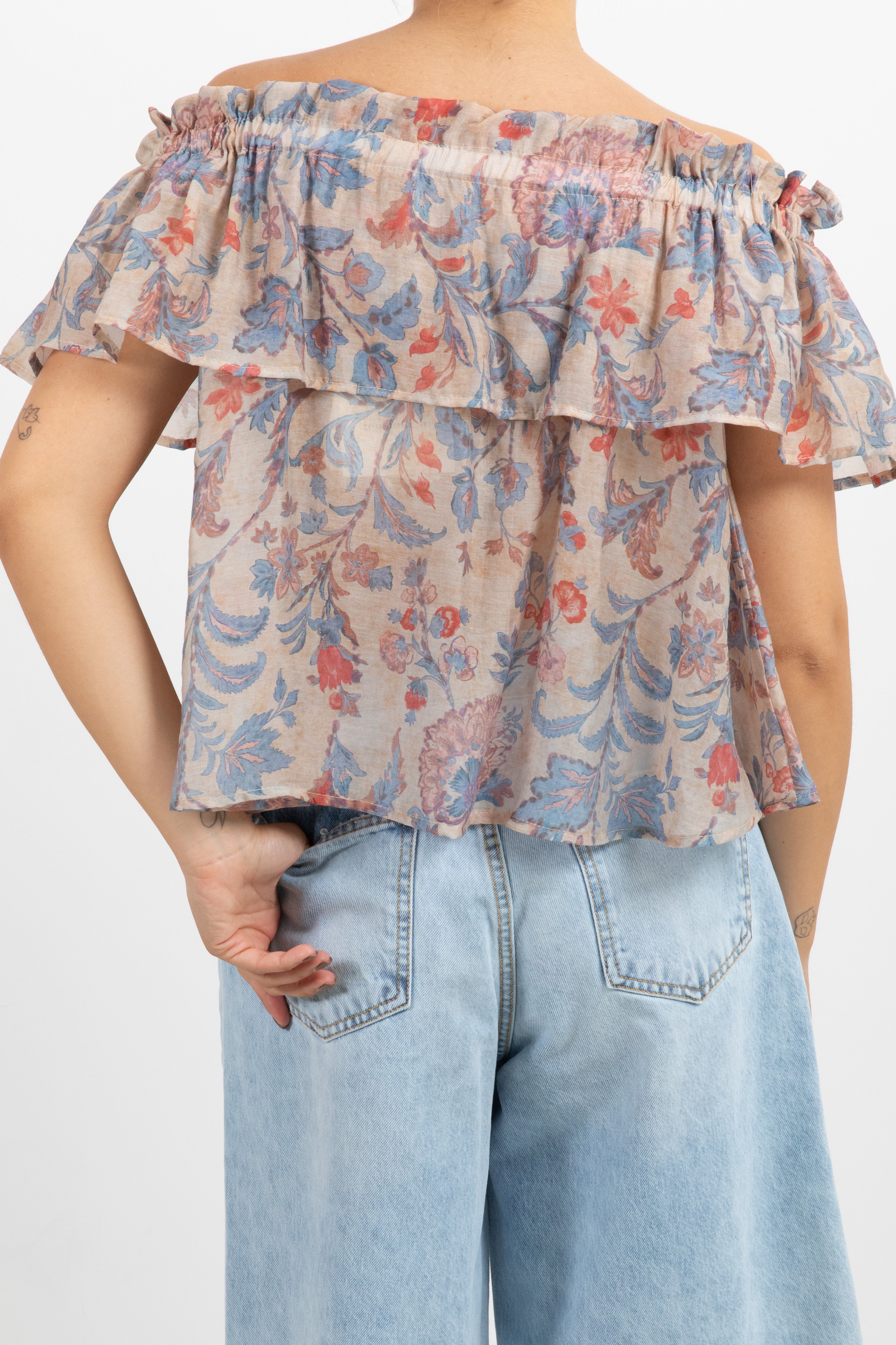 Blusa con balza fantasia flowers azzurro Tensione IN