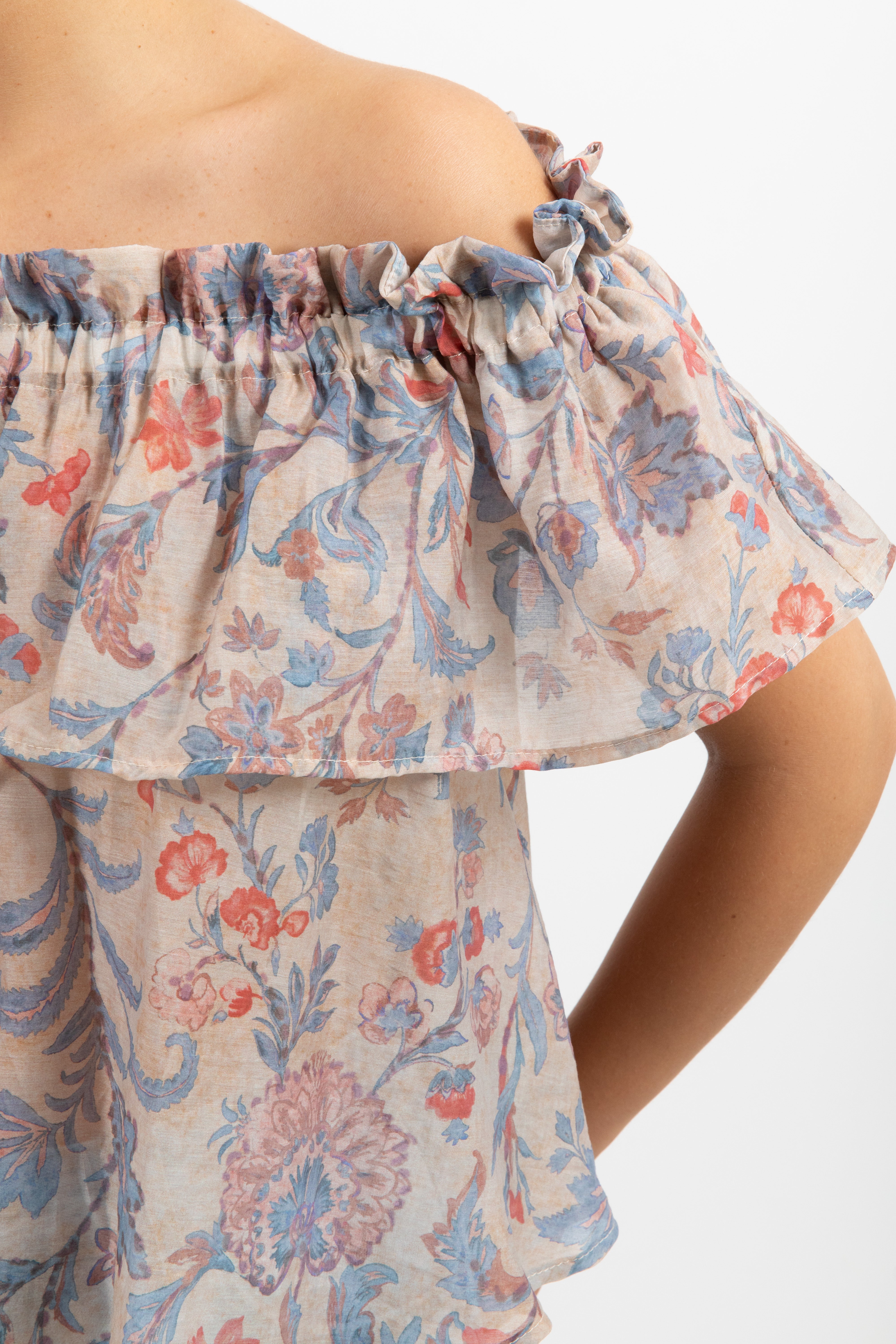 Blusa con balza fantasia flowers azzurro Tensione IN