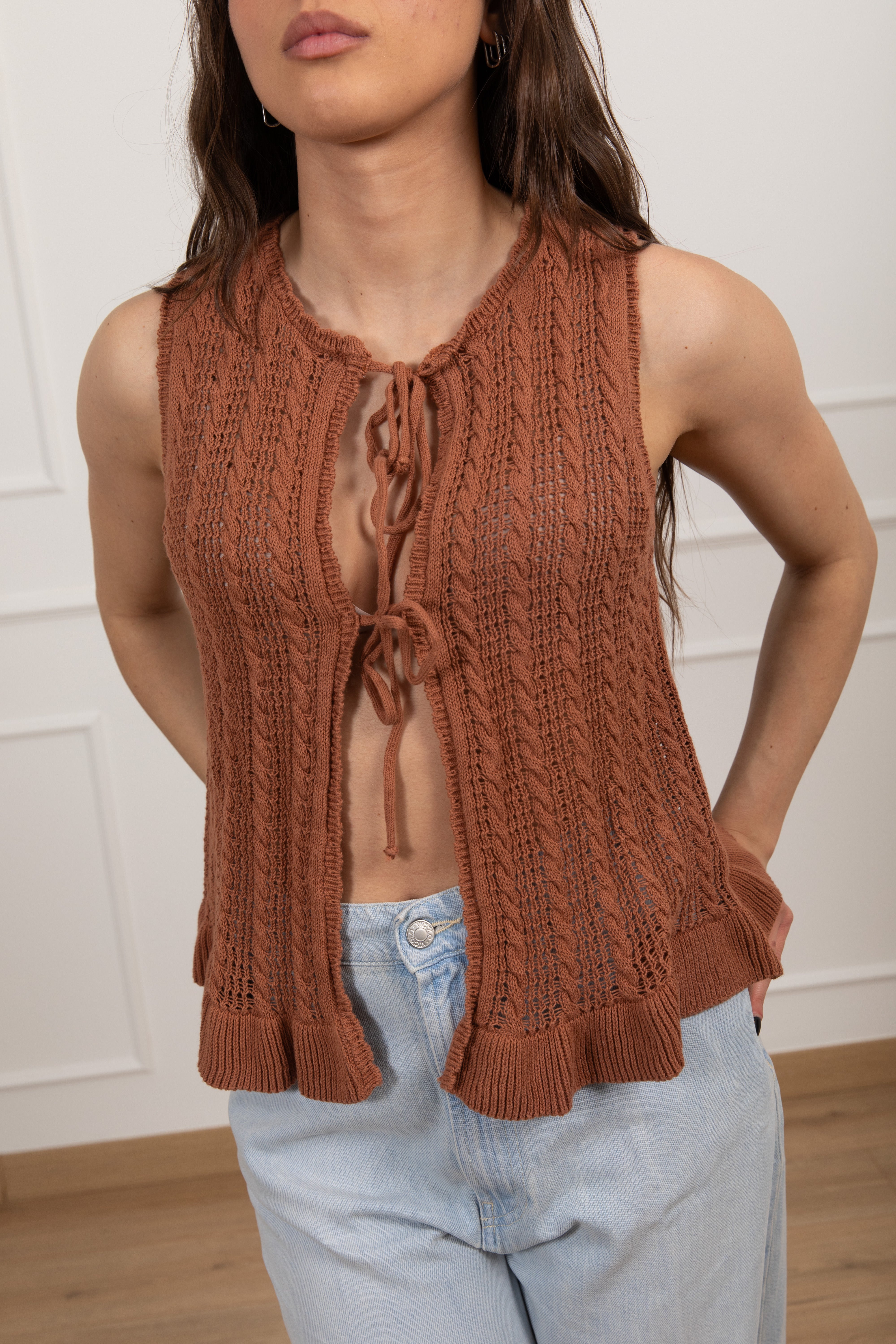 Gilet in maglia con fiocchi e rouches ViCOLO