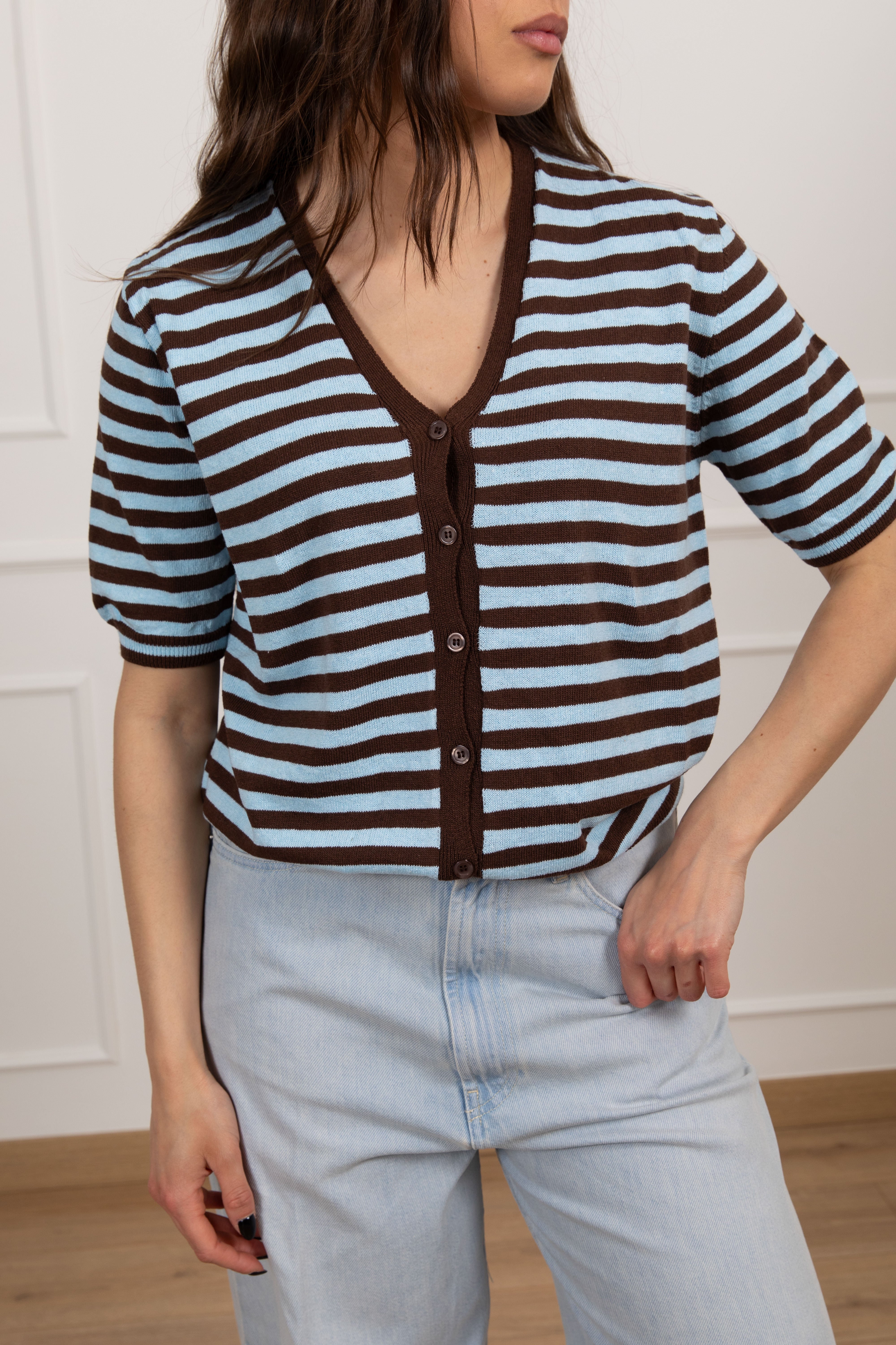 Cardigan manica corta a righe Susy Mix
