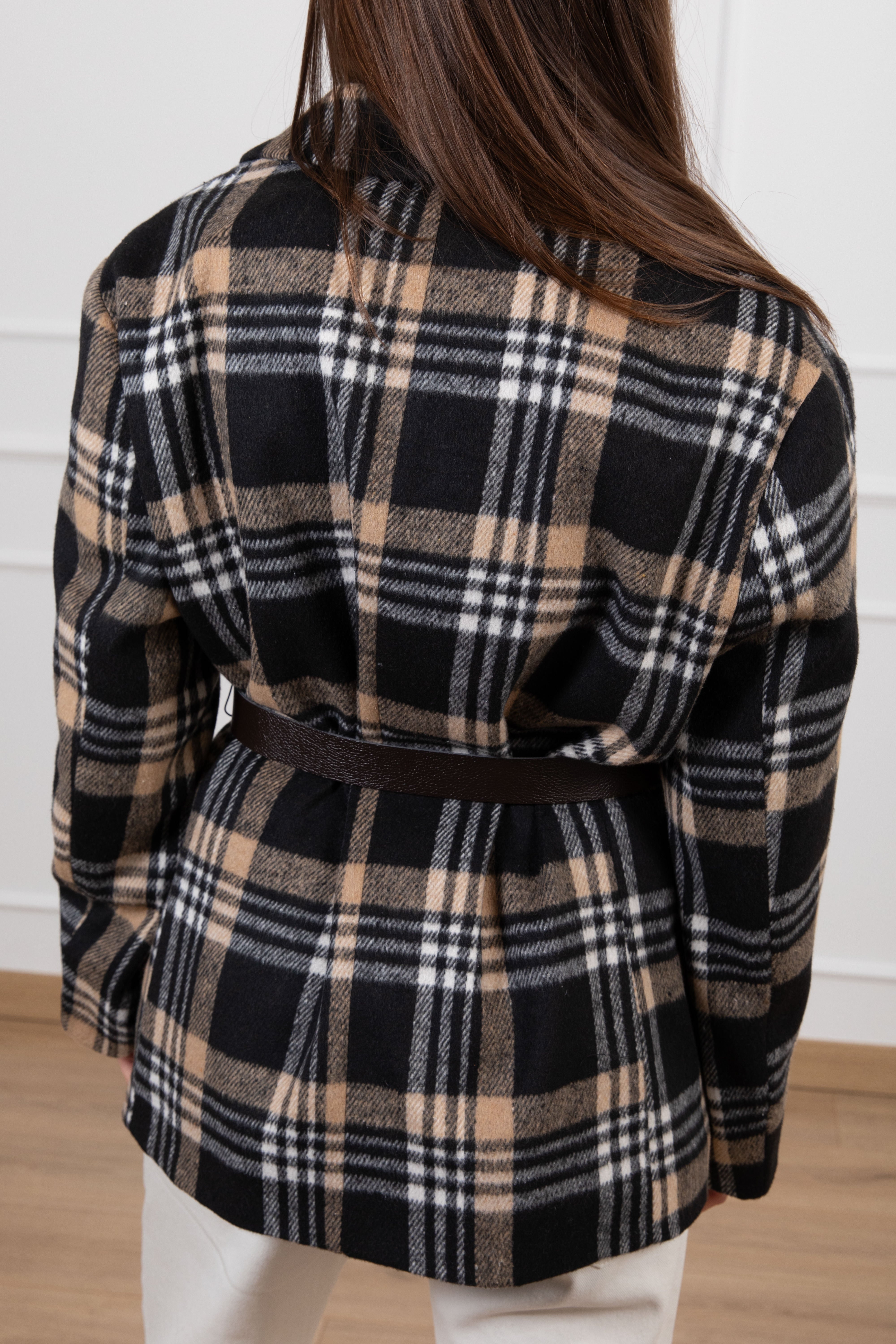 Giacca-cappotto check con cintura Susy Mix