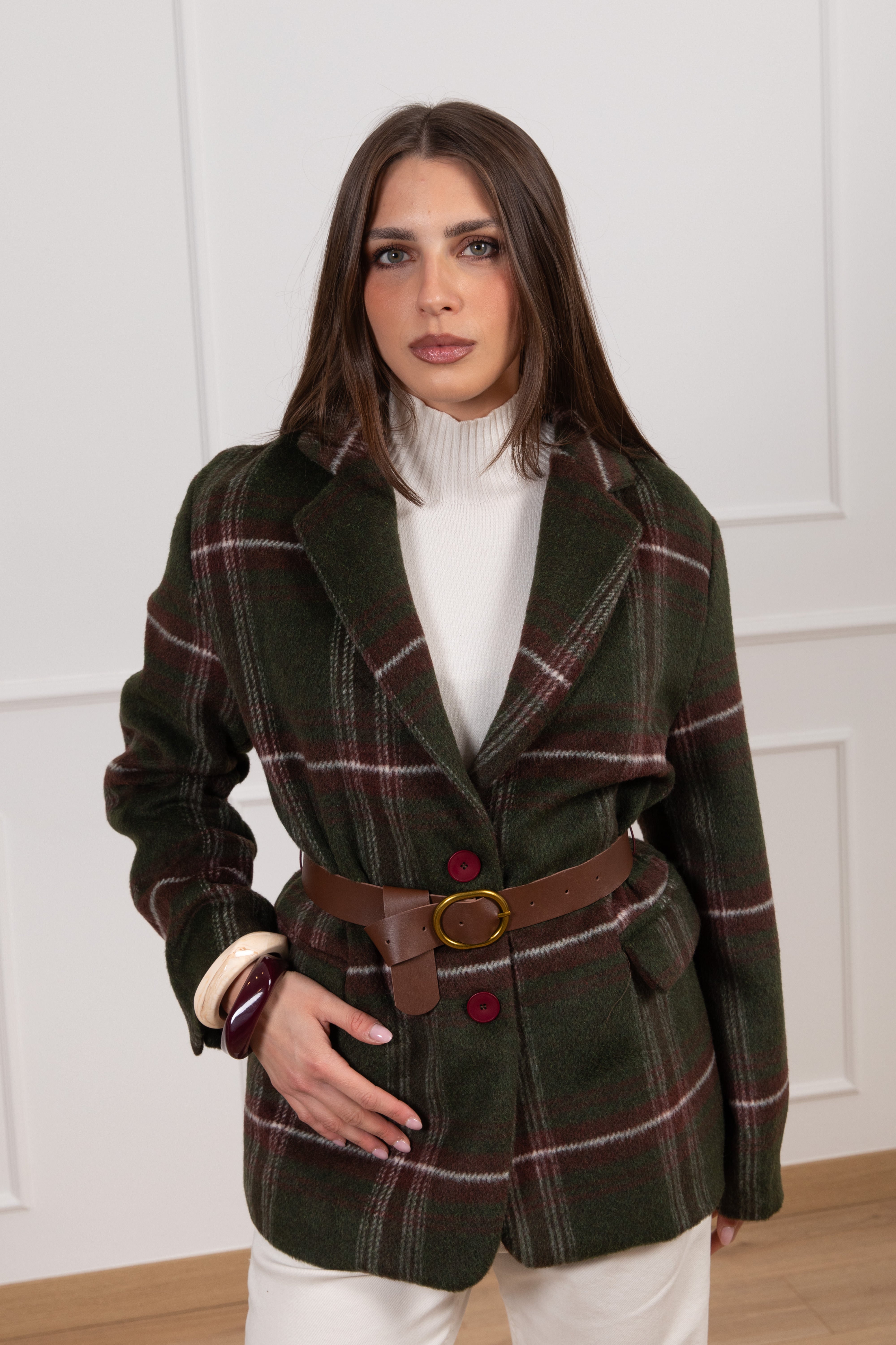Giacca-cappotto check con cintura ViCOLO
