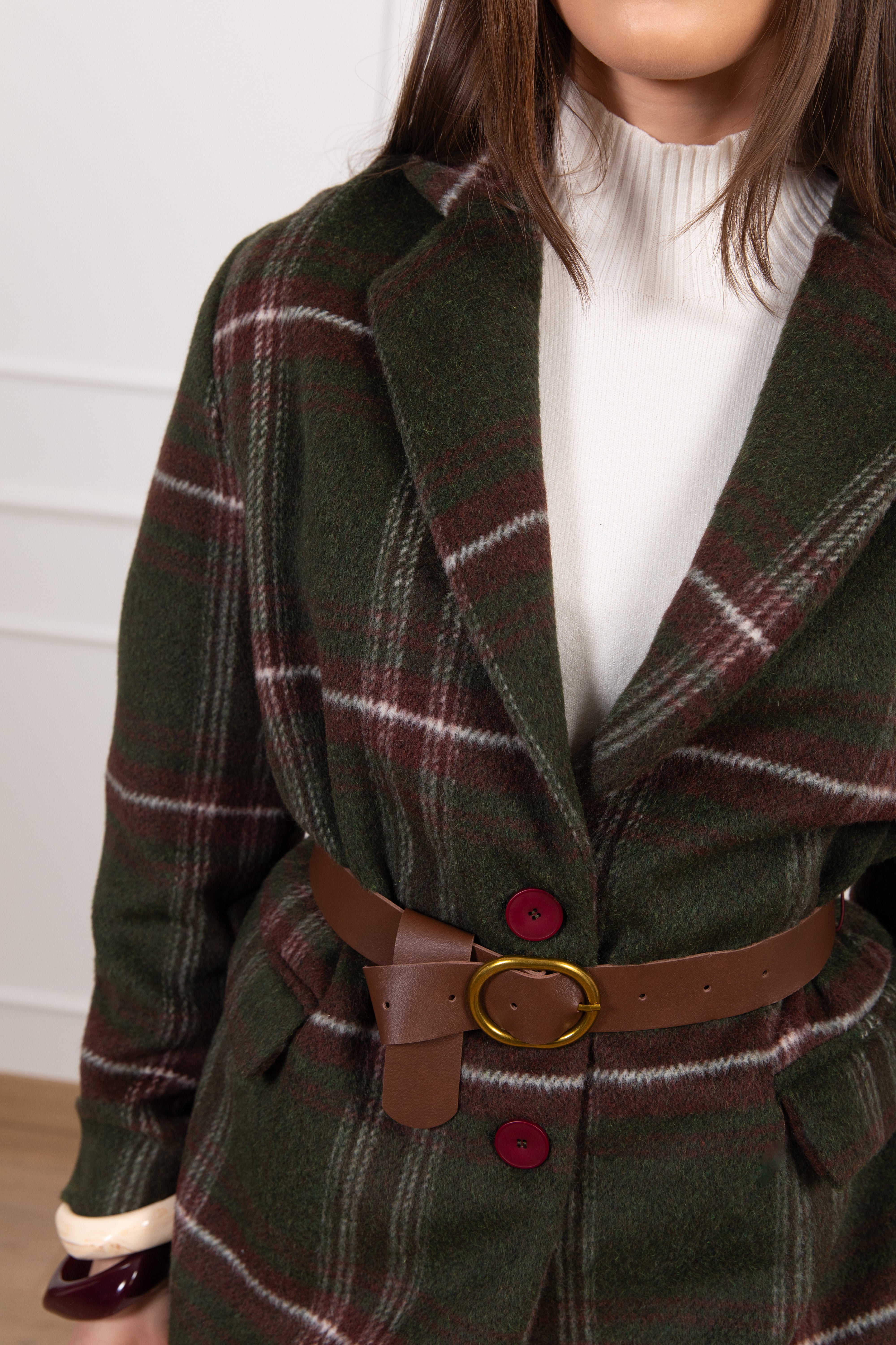 Giacca-cappotto check con cintura ViCOLO