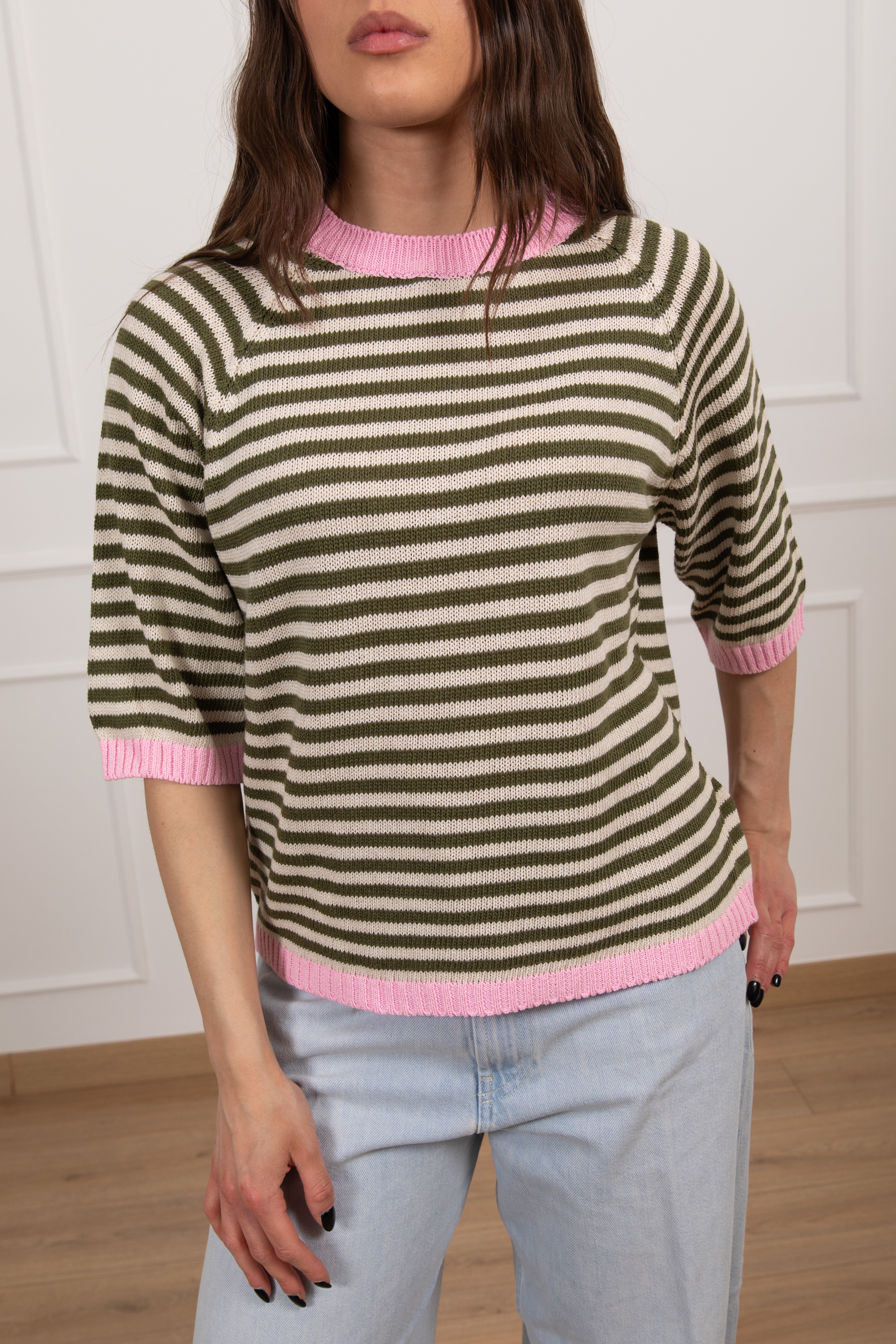Maglia manica corta a righe con profili a contrasto Tensione IN