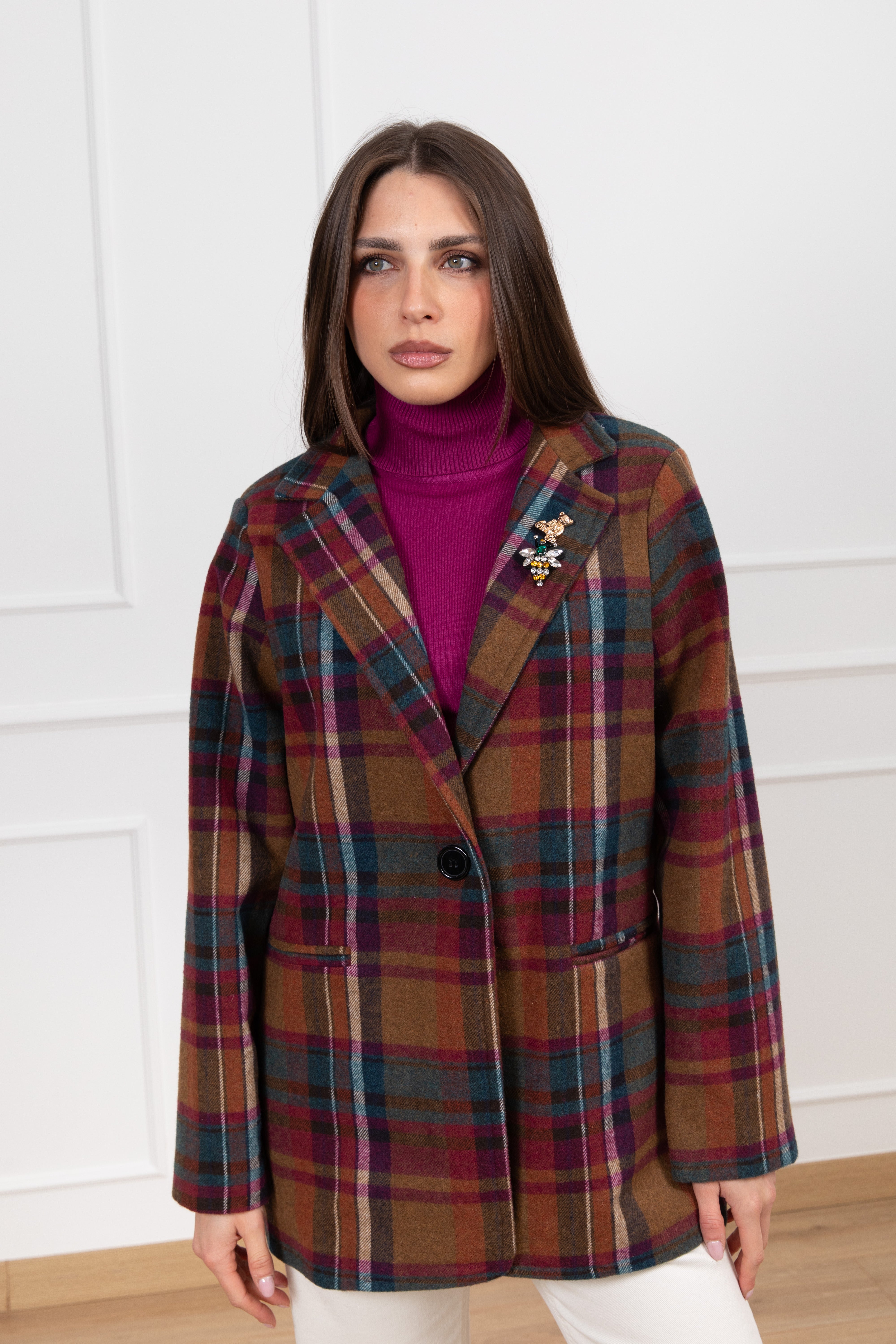 Giacca-cappotto check tabacco Susy Mix