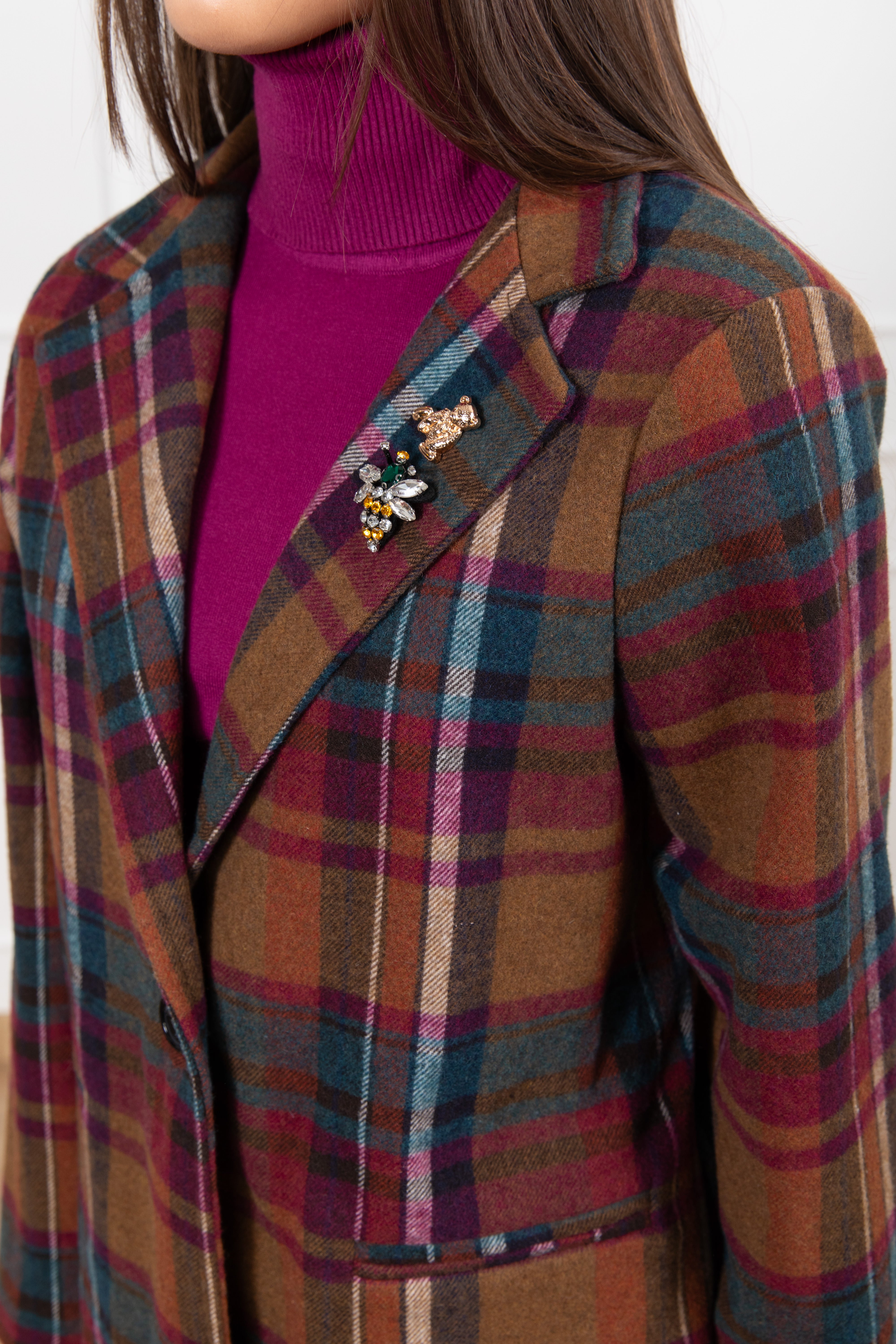 Giacca-cappotto check tabacco Susy Mix