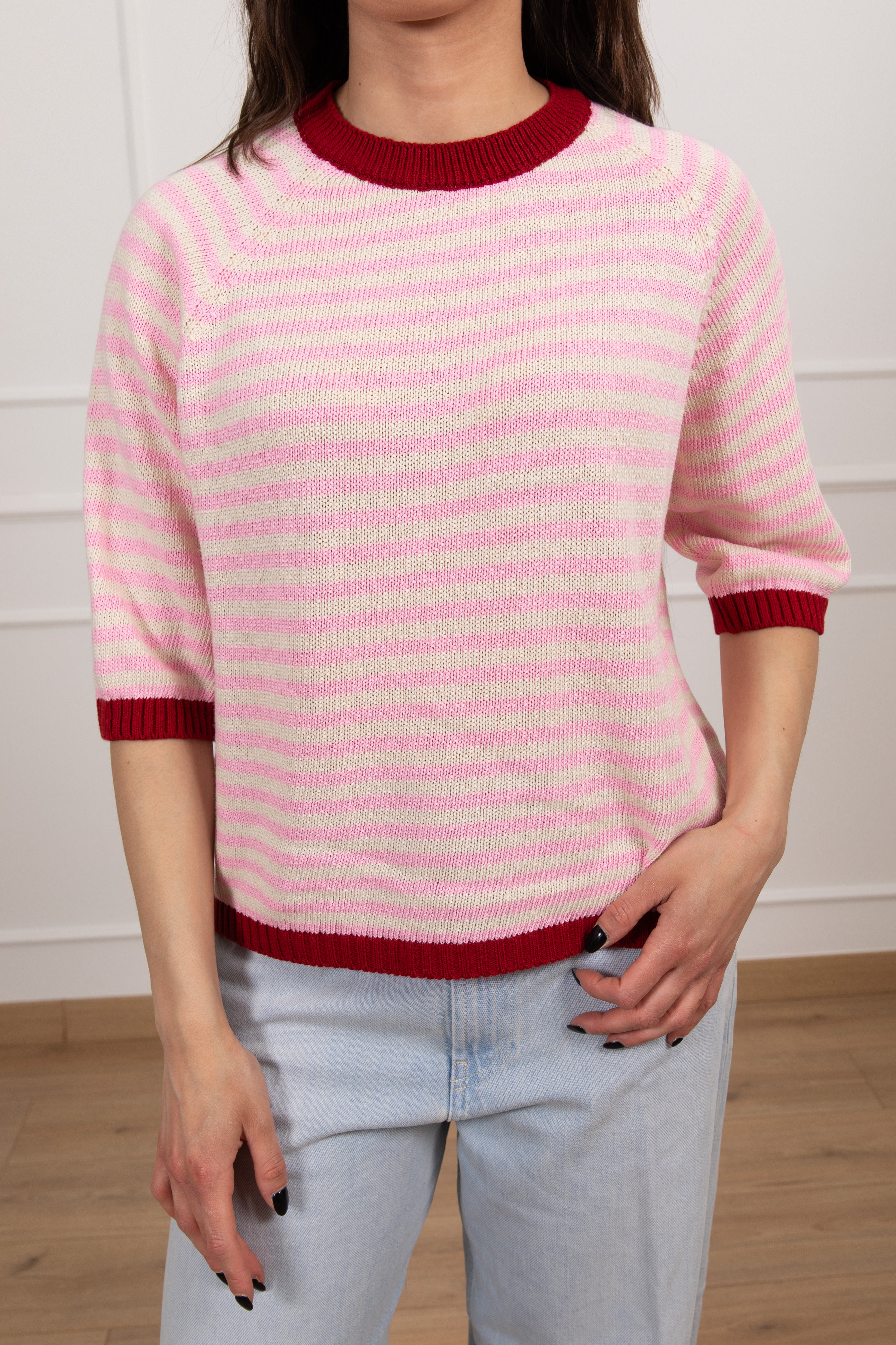 Maglia manica corta a righe con profili a contrasto Tensione IN