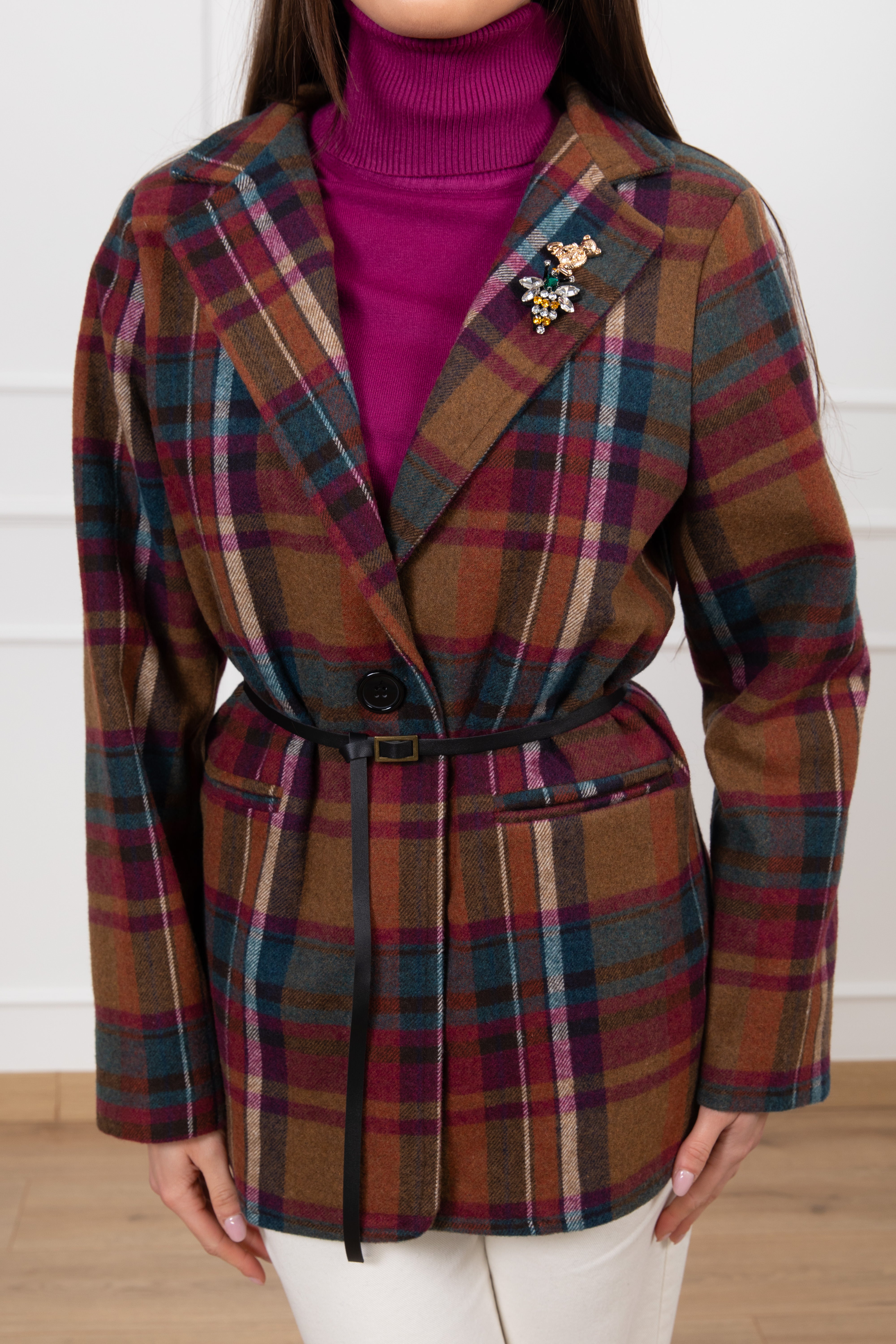 Giacca-cappotto check tabacco Susy Mix