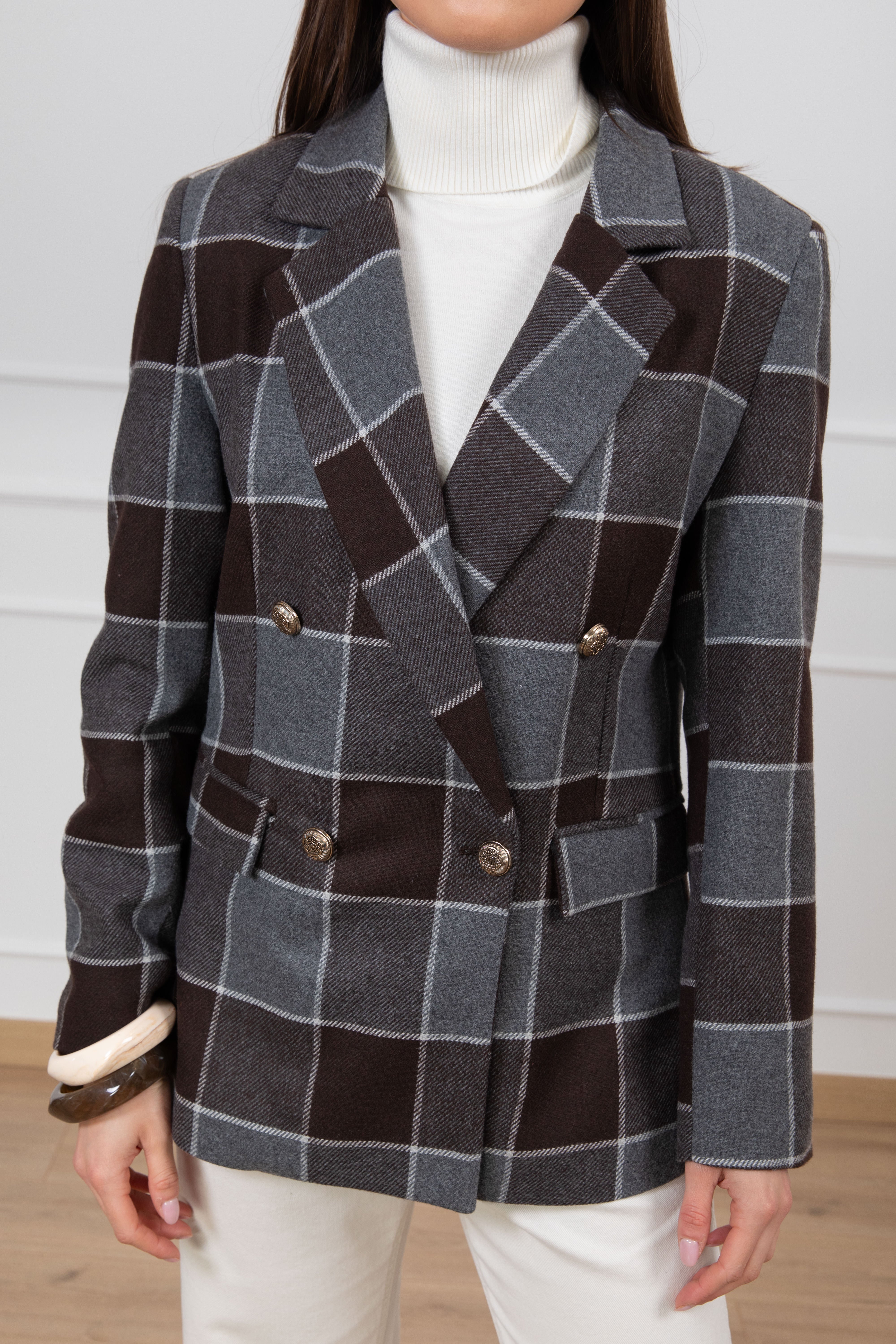Giacca 4 bottoni check moro in lana Tensione IN
