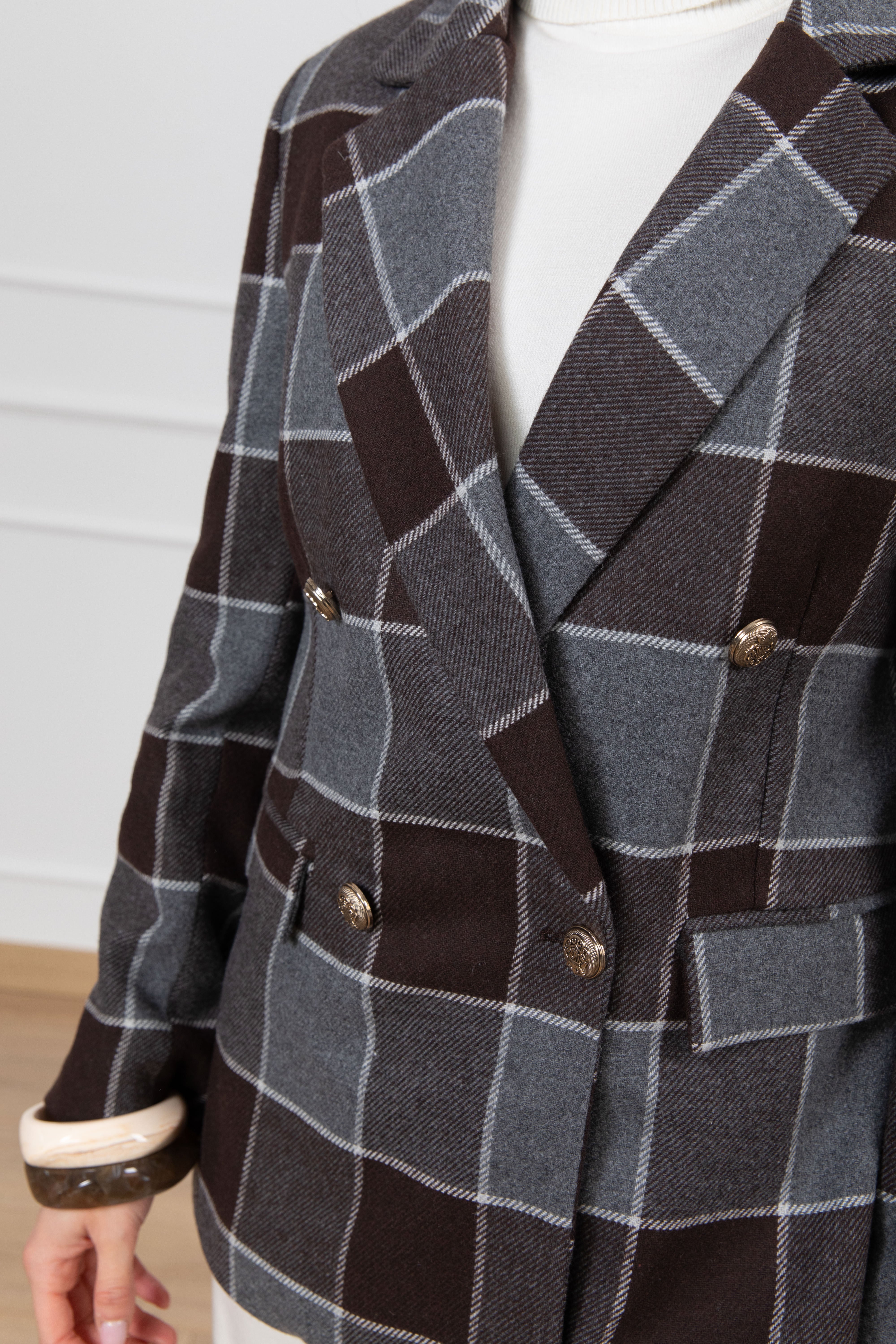 Giacca 4 bottoni check moro in lana Tensione IN