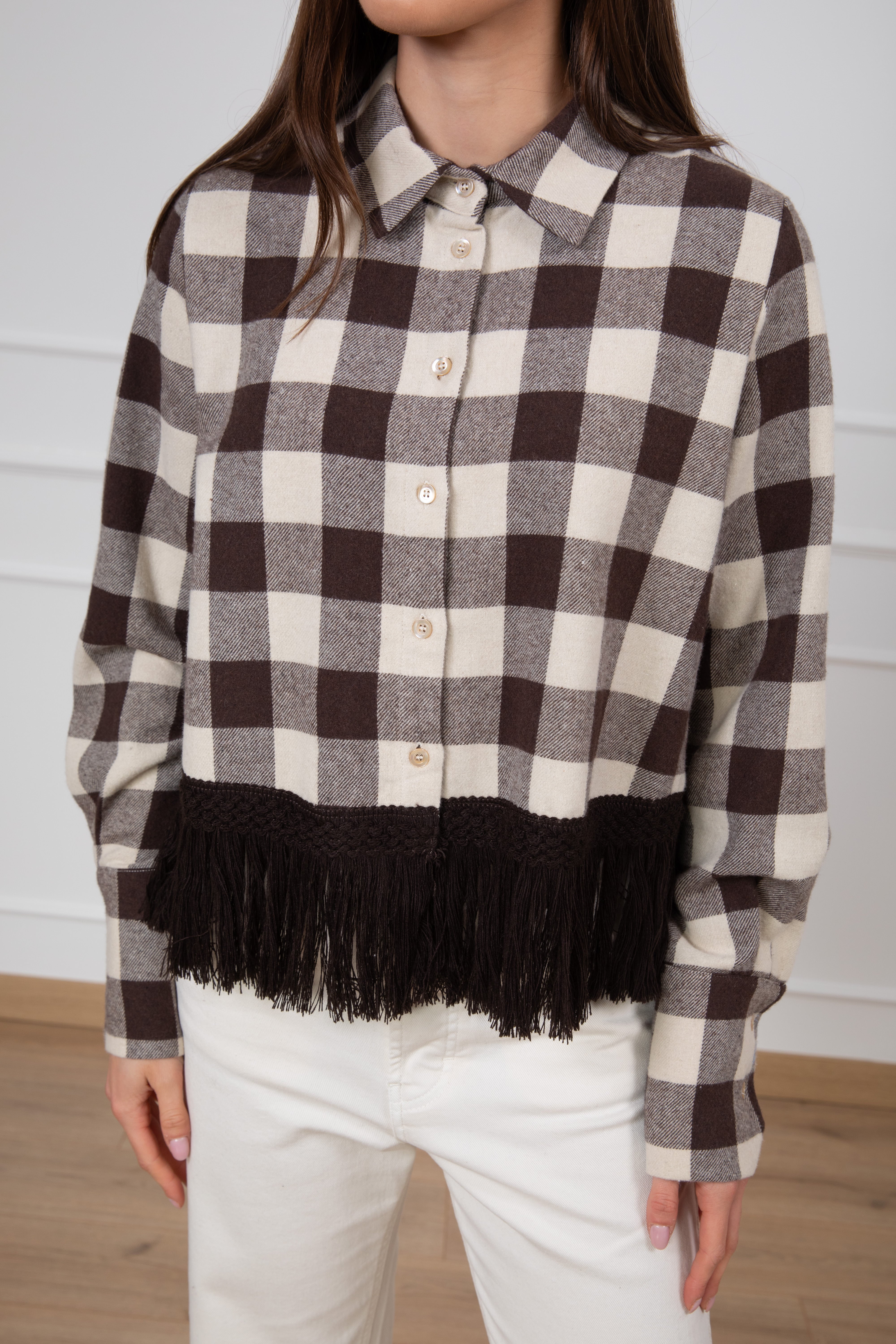 Camicia a quadri in flanella con frange Tensione IN