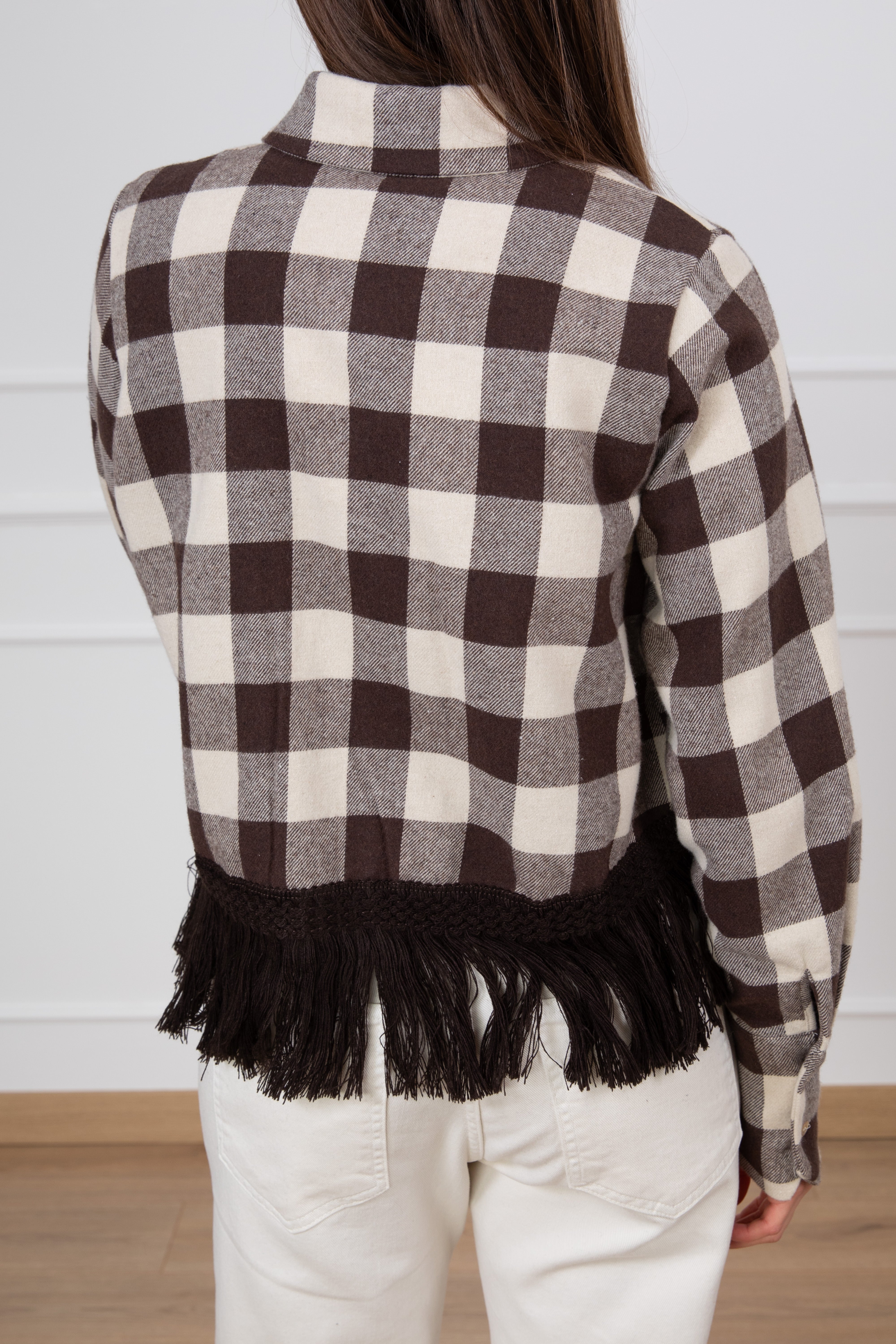 Camicia a quadri in flanella con frange Tensione IN