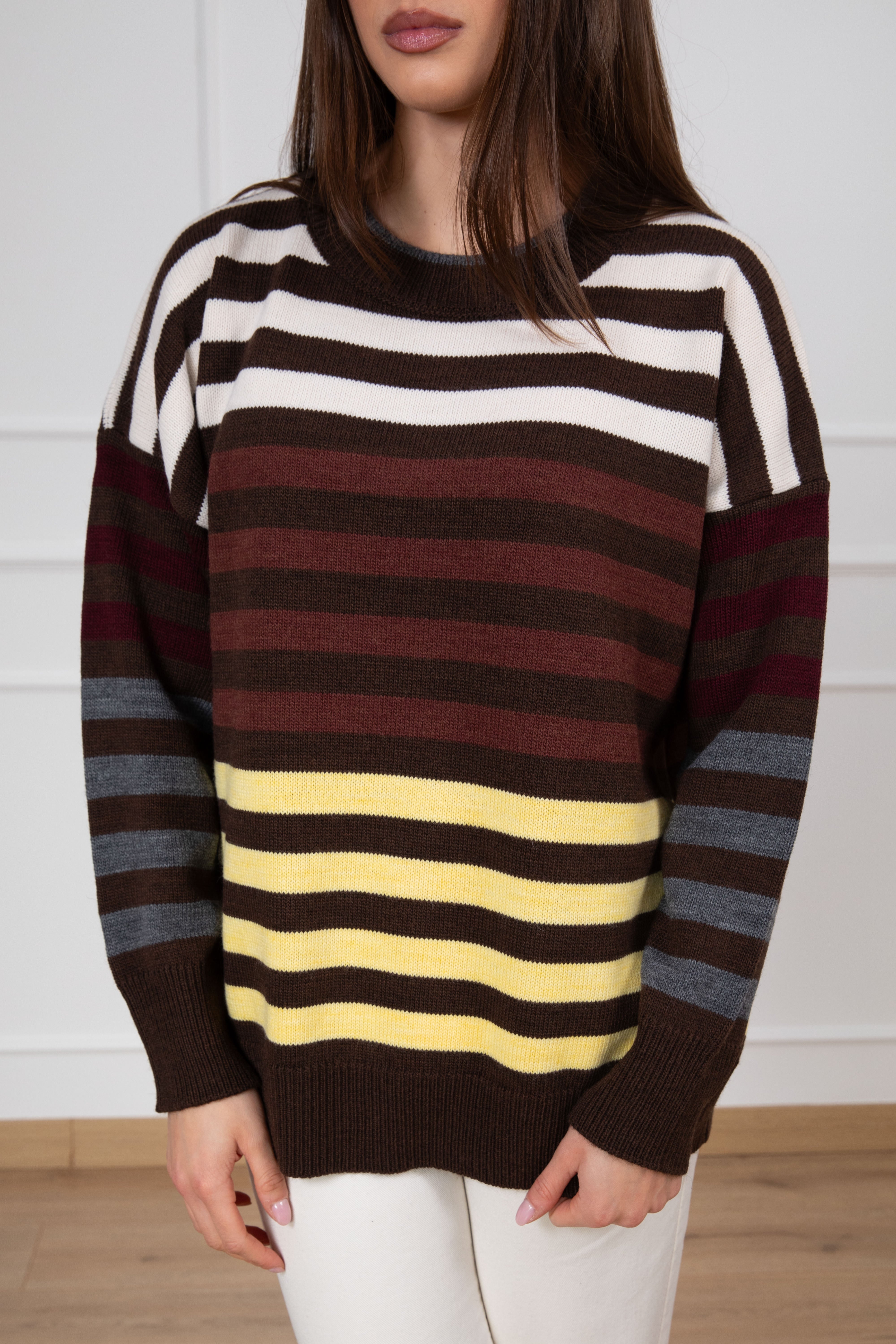 Maxi-pull girocollo a righe larghe multicolor ViCOLO