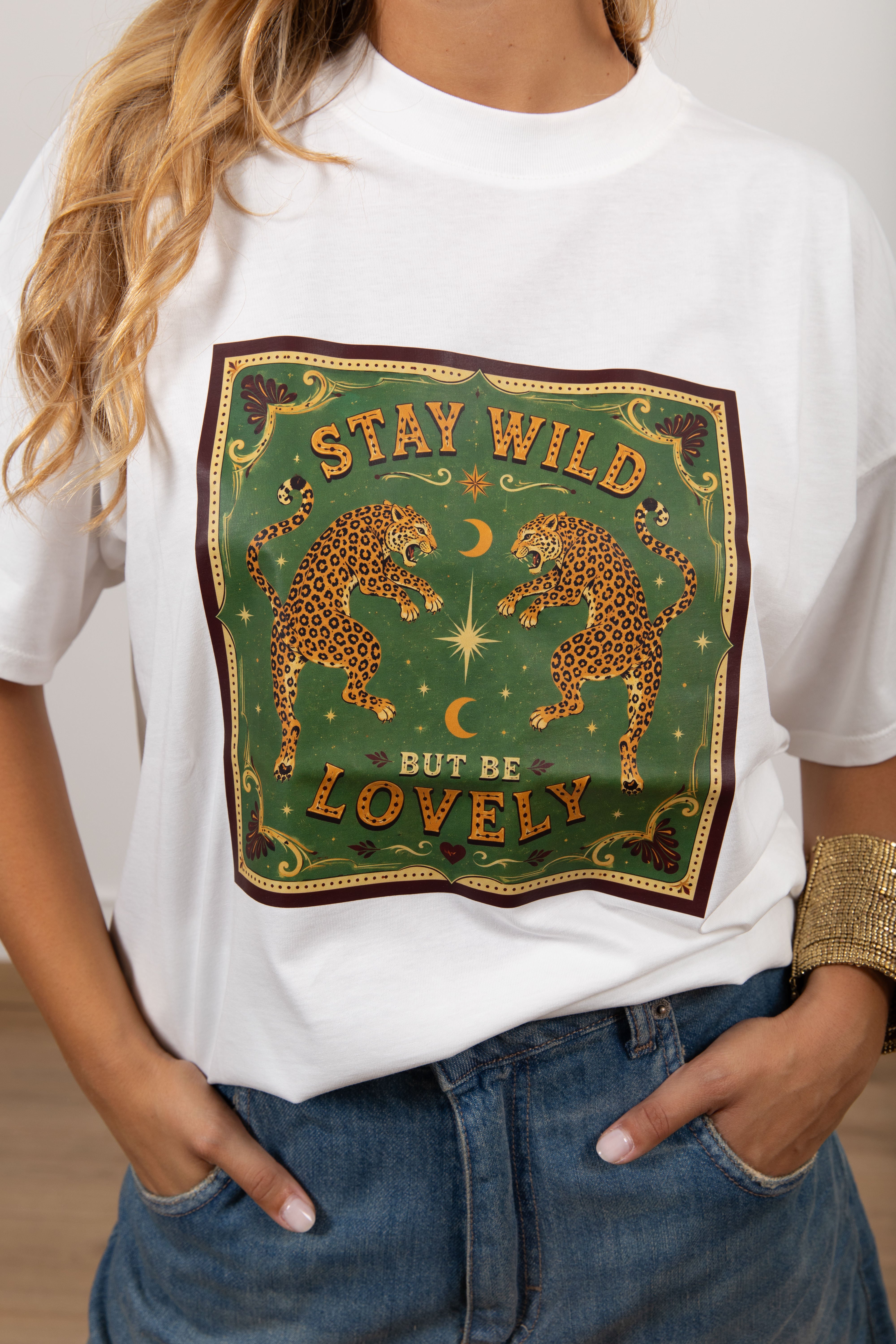 T-shirt stampa tigri "Stay wild but be lovely" ViCOLO