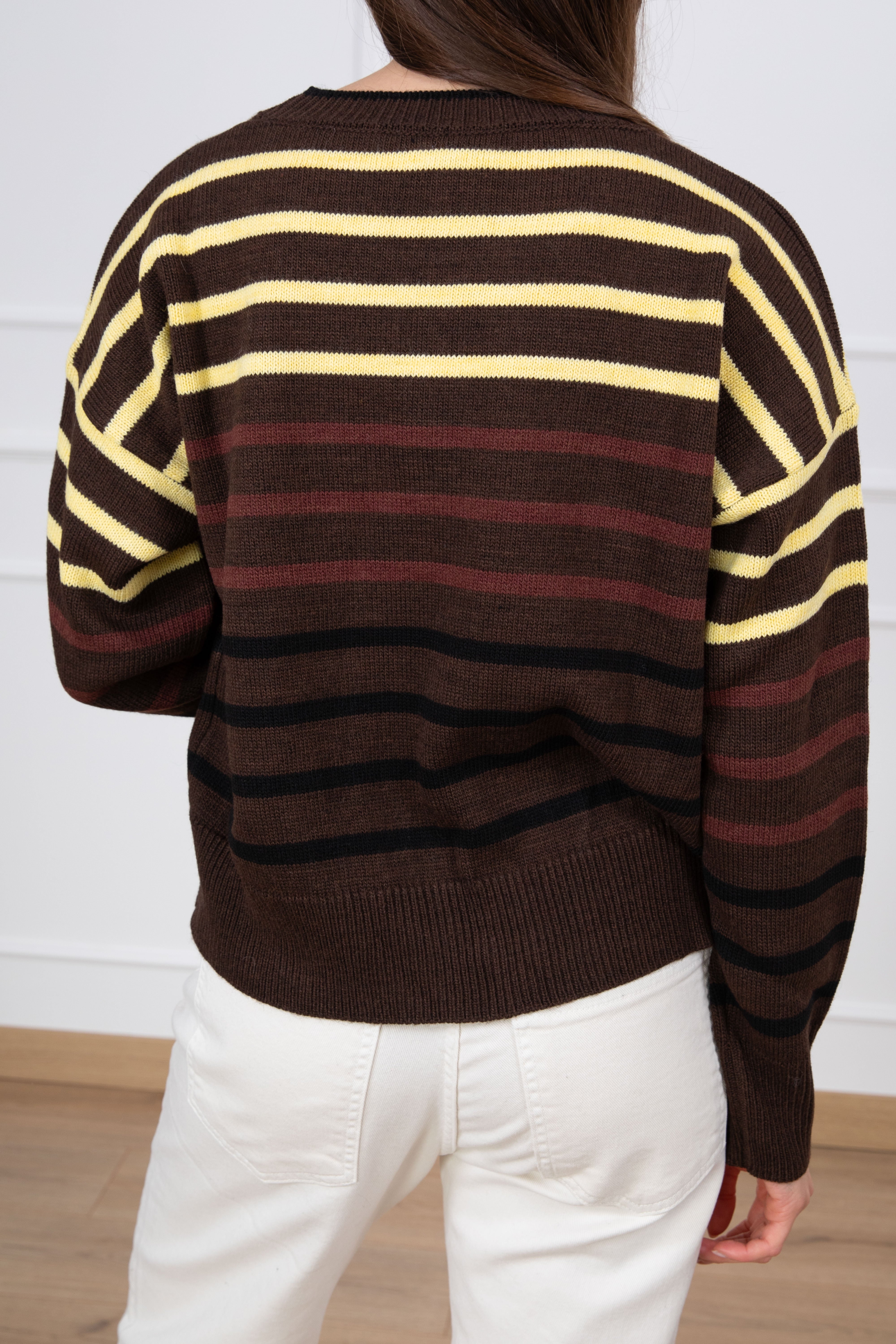 Pull girocollo a righe sottili multicolor ViCOLO