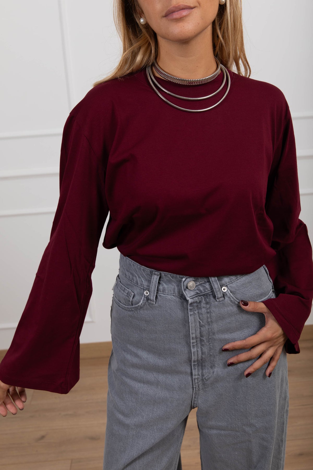 T-shirt manica svasata variante bordeaux Susy Mix
