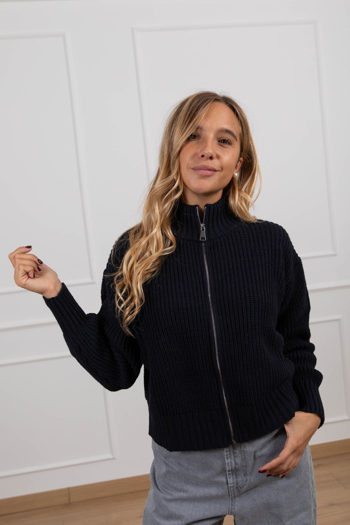 Giacca in maglia con zip variante blu Susy Mix