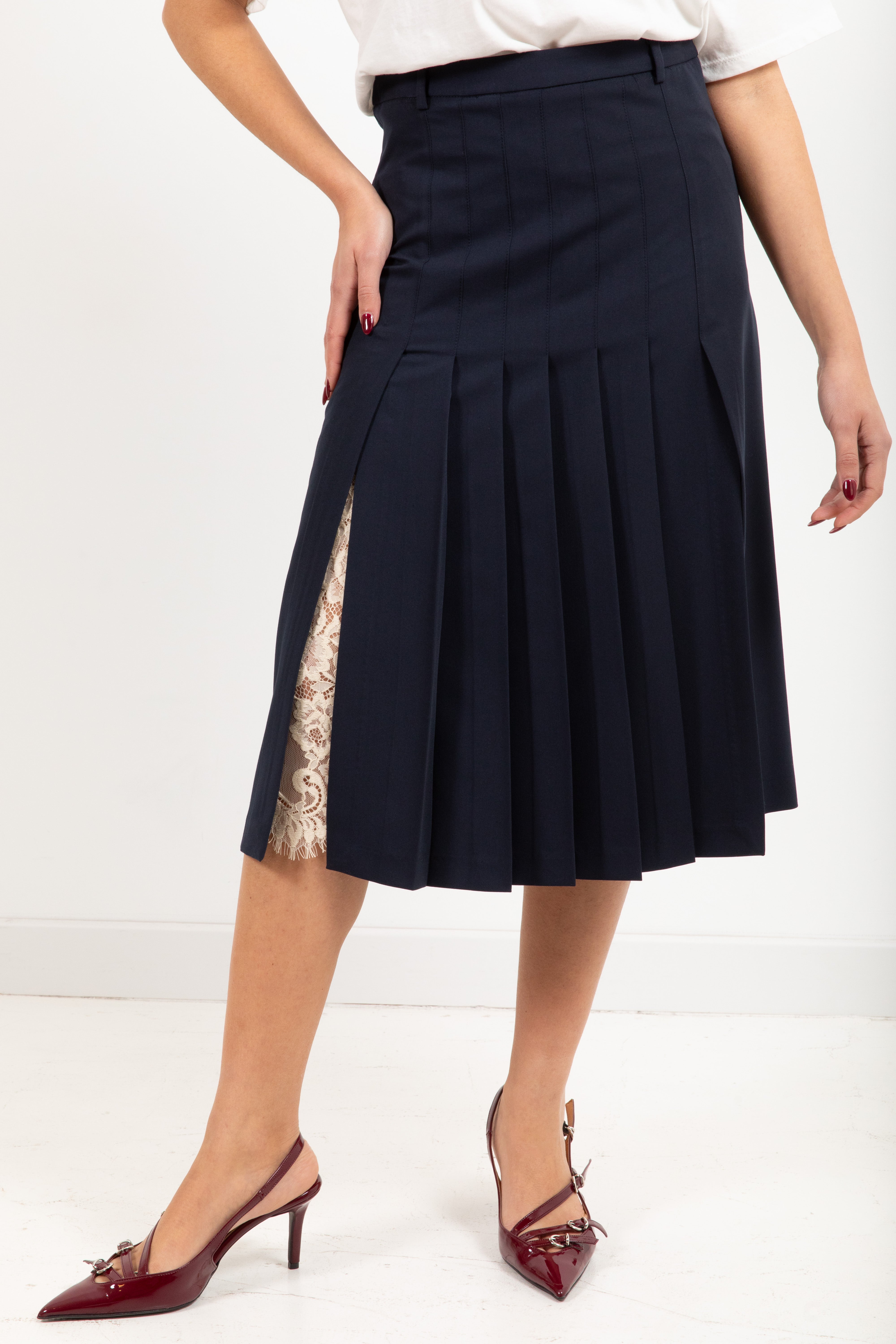 Gonna midi con spacchi e inserti in pizzo ViCOLO