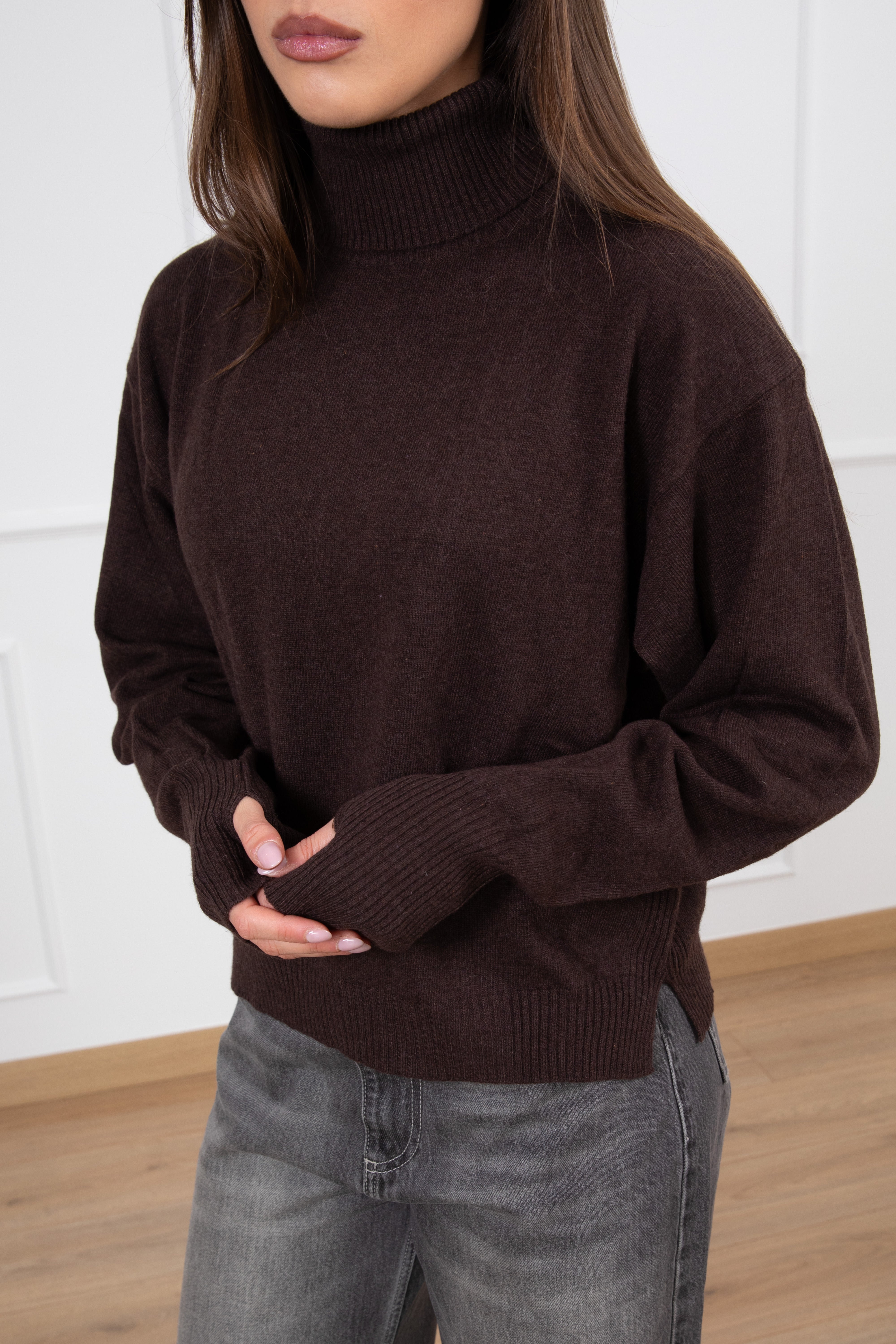 Dolcevita a scatoletta lana e cashmere con foro pollice ViCOLO