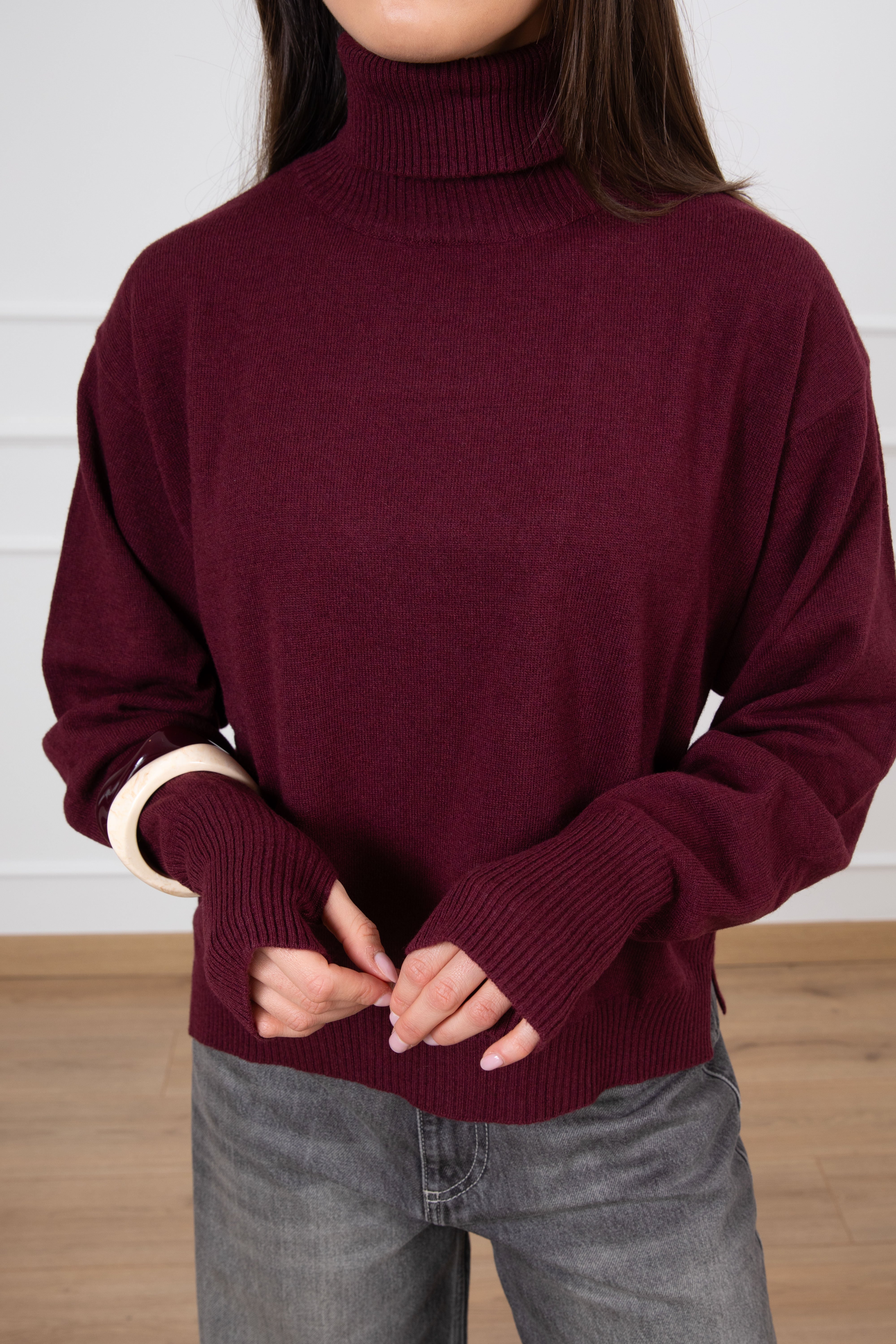 Dolcevita a scatoletta lana e cashmere con foro pollice ViCOLO