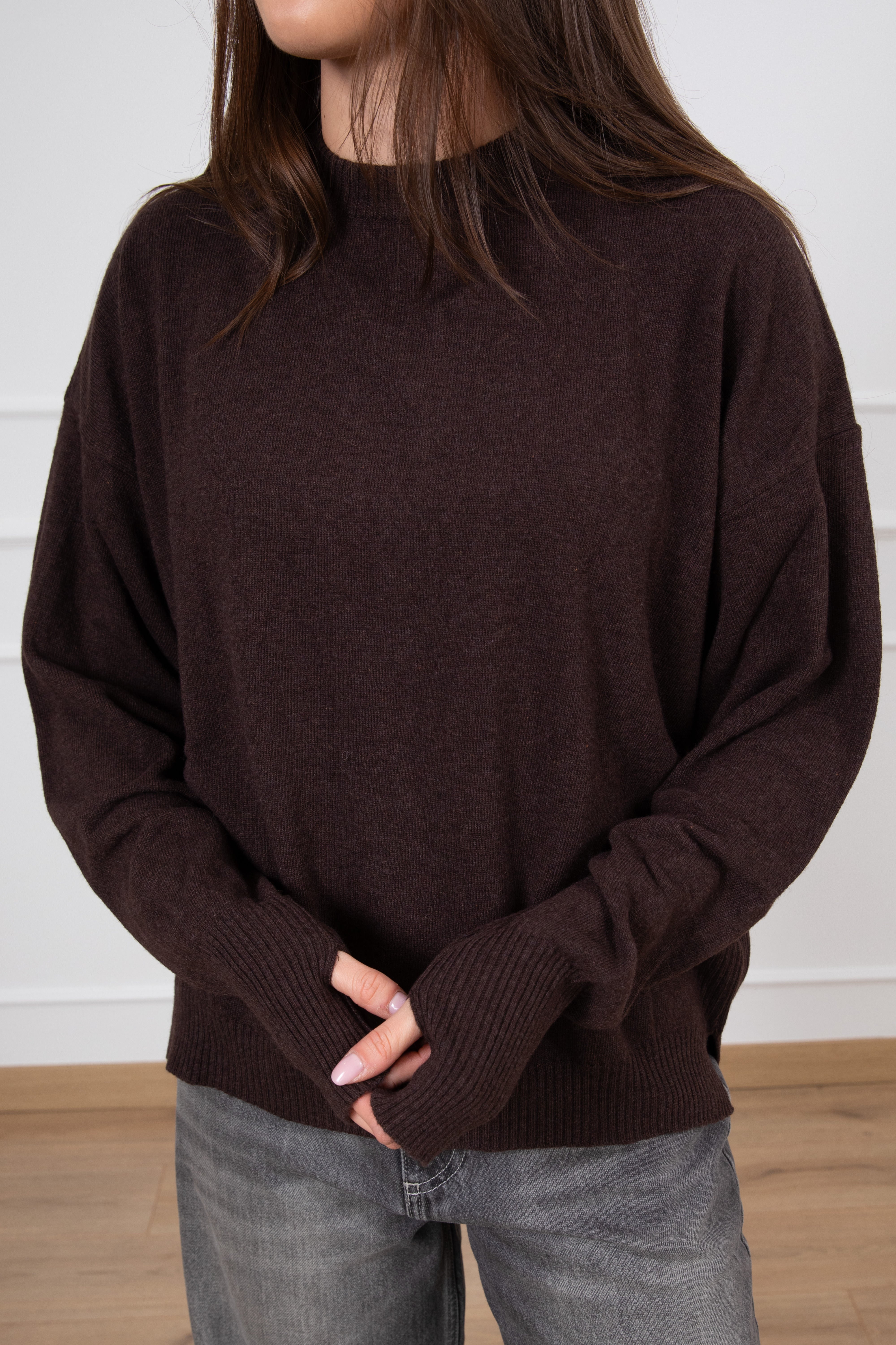 Pull girocollo a scatoletta lana e cashmere con foro pollice ViCOLO