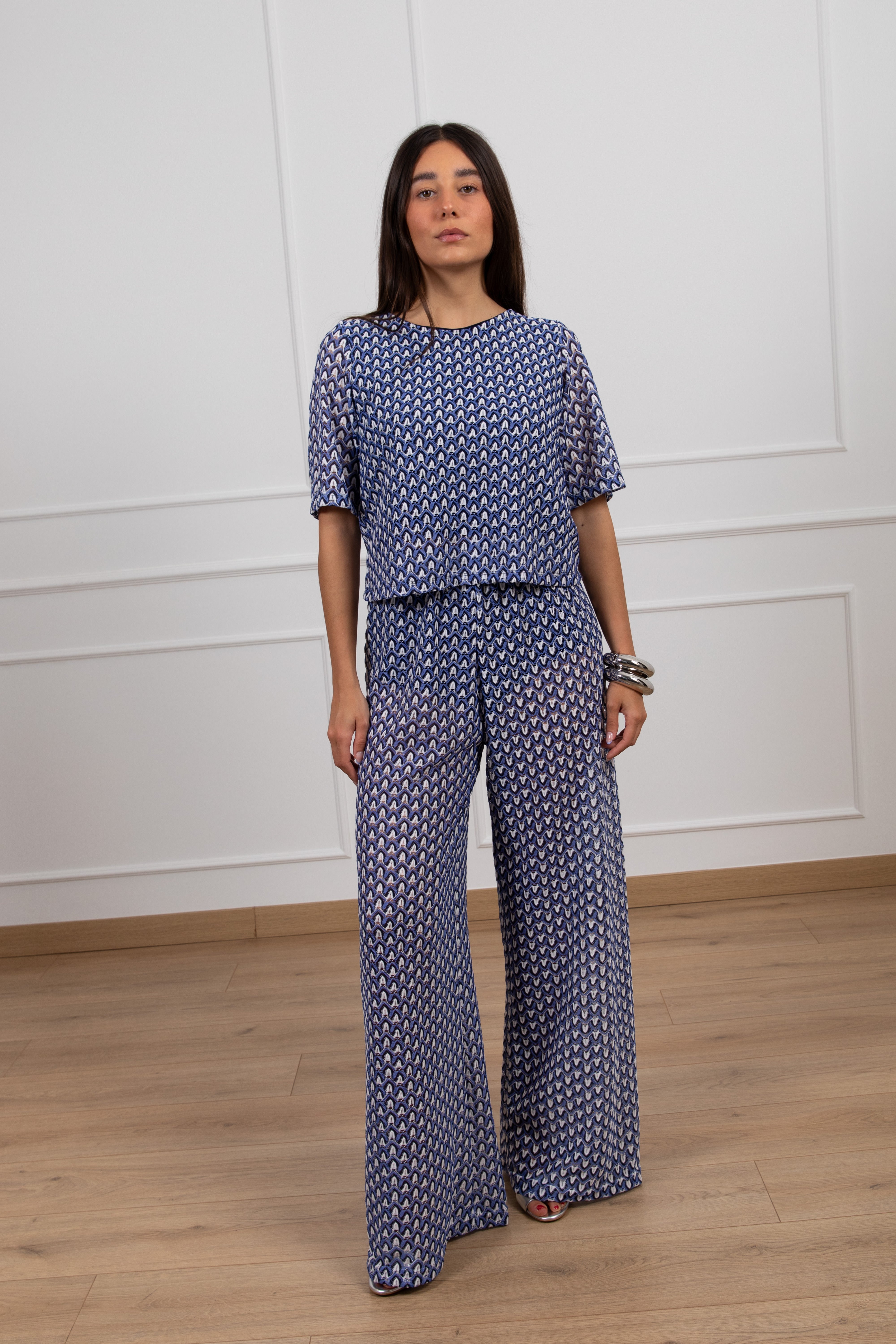 Pantalone motivo zig-zag indaco ViCOLO