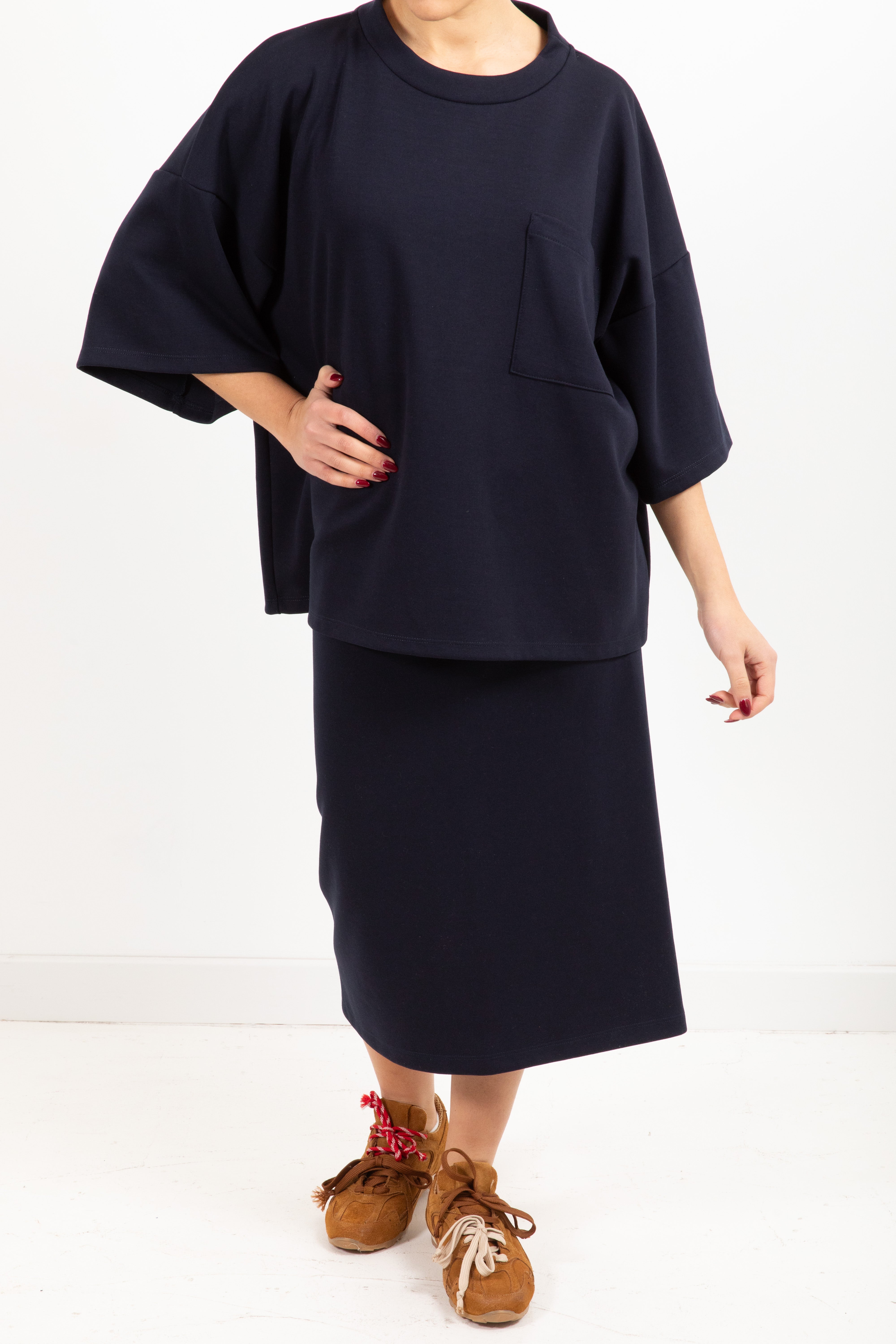 Coordinato t-shirt oversize e gonna midi Dixie