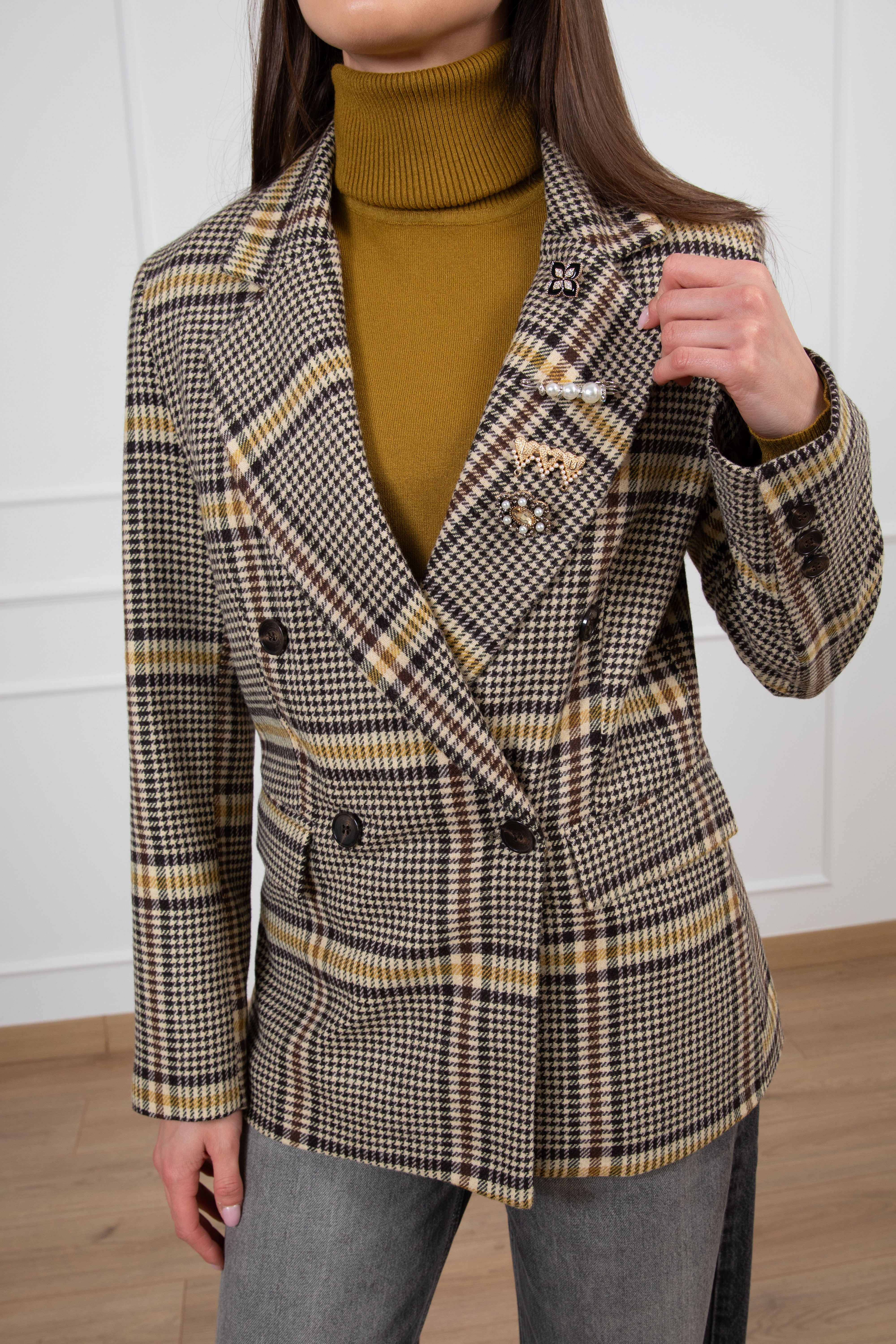 Giacca 4 bottoni principe di galles ocra Tensione IN