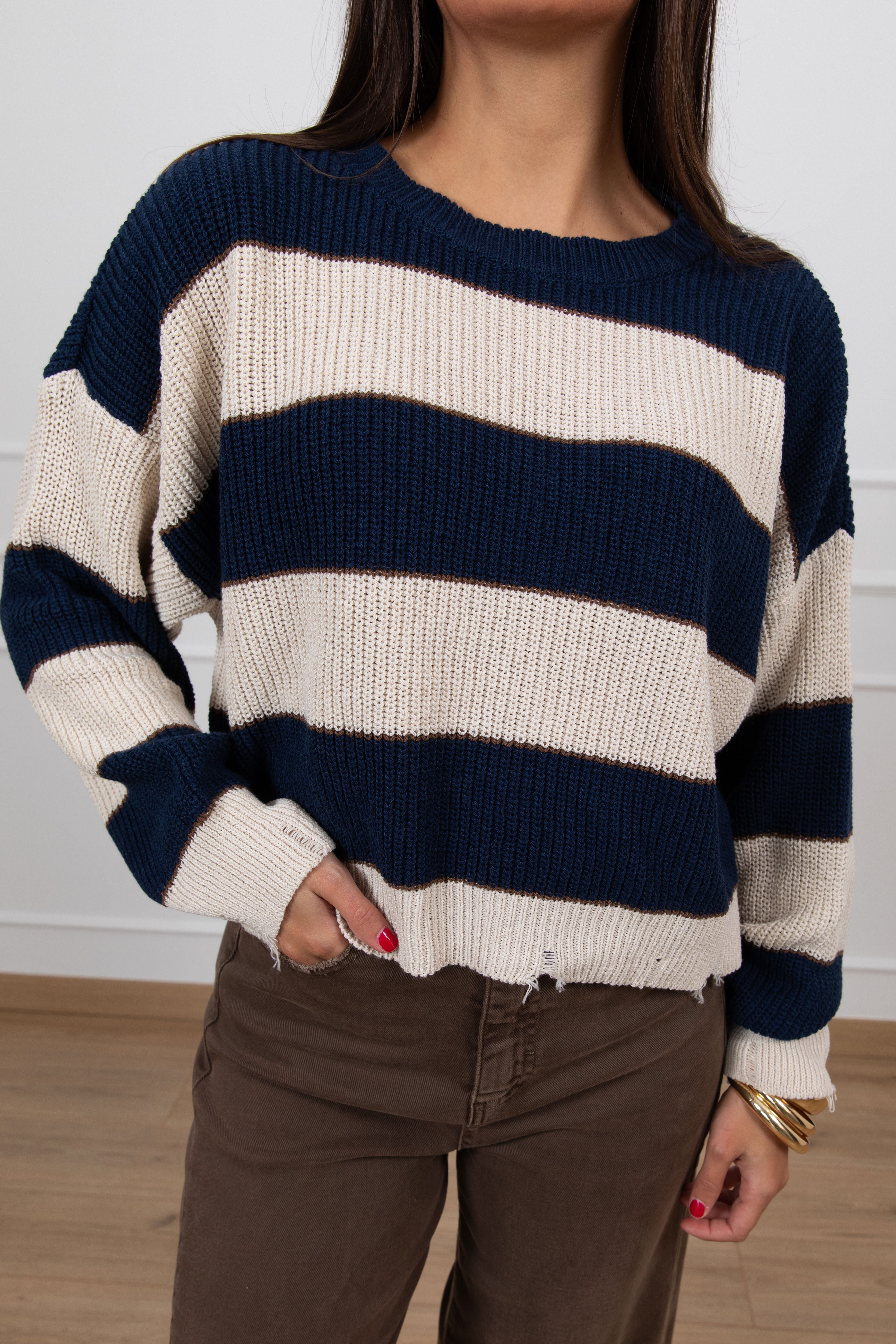 Maglia a righe bi-color con rotture Susy Mix