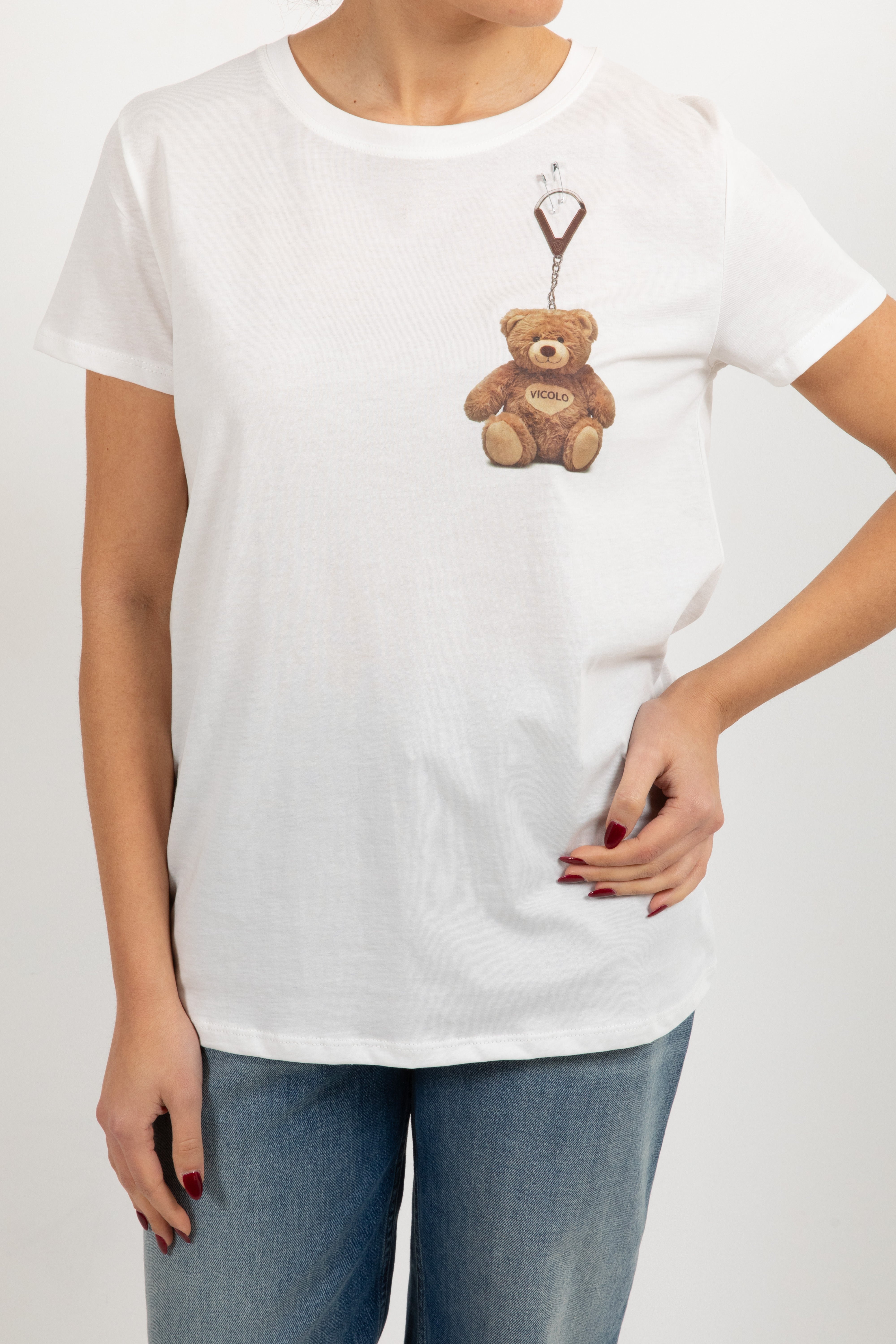 T-shirt con orsetto e spille ViCOLO