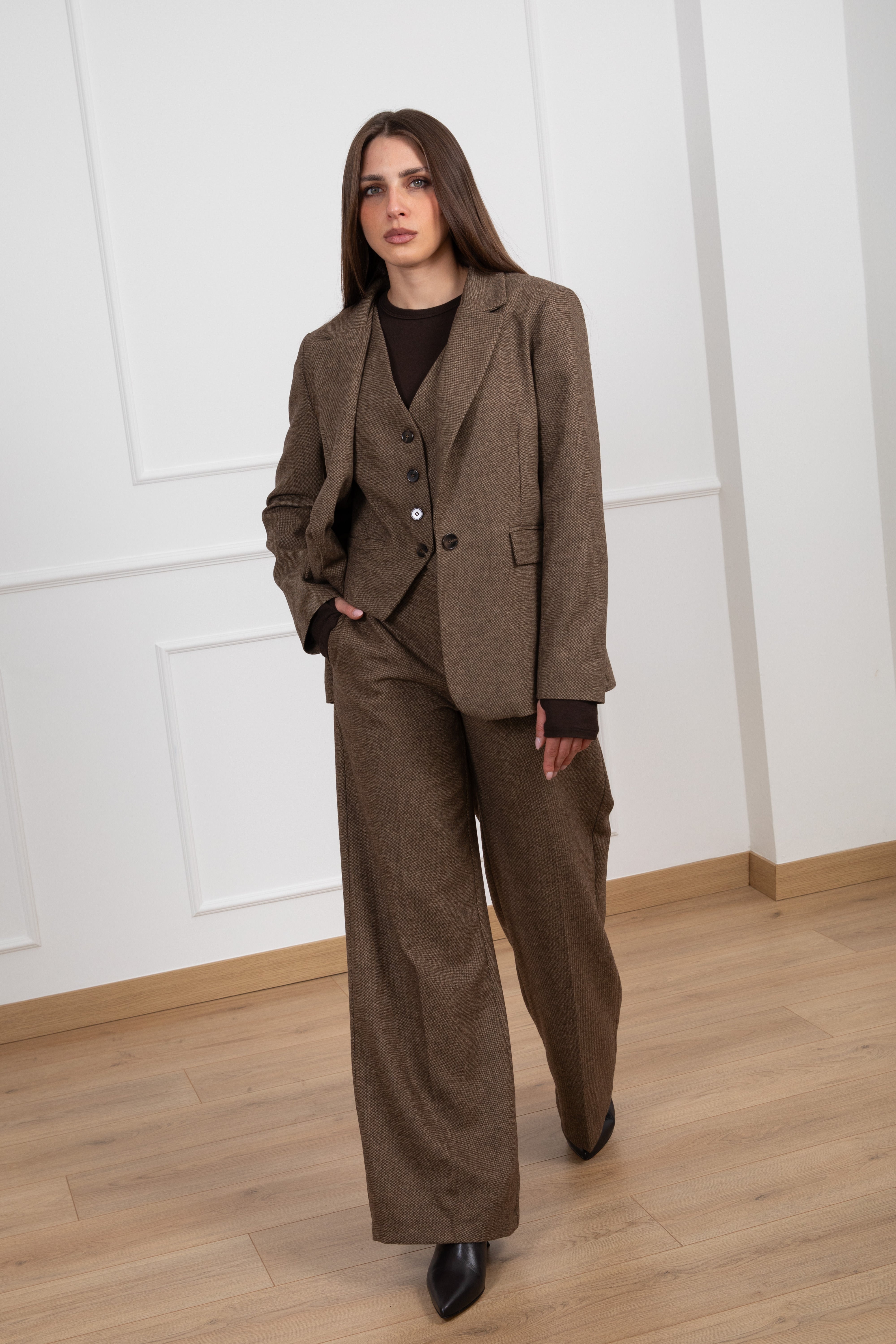 Giacca mono-bottone sale e pepe in lana Tensione IN