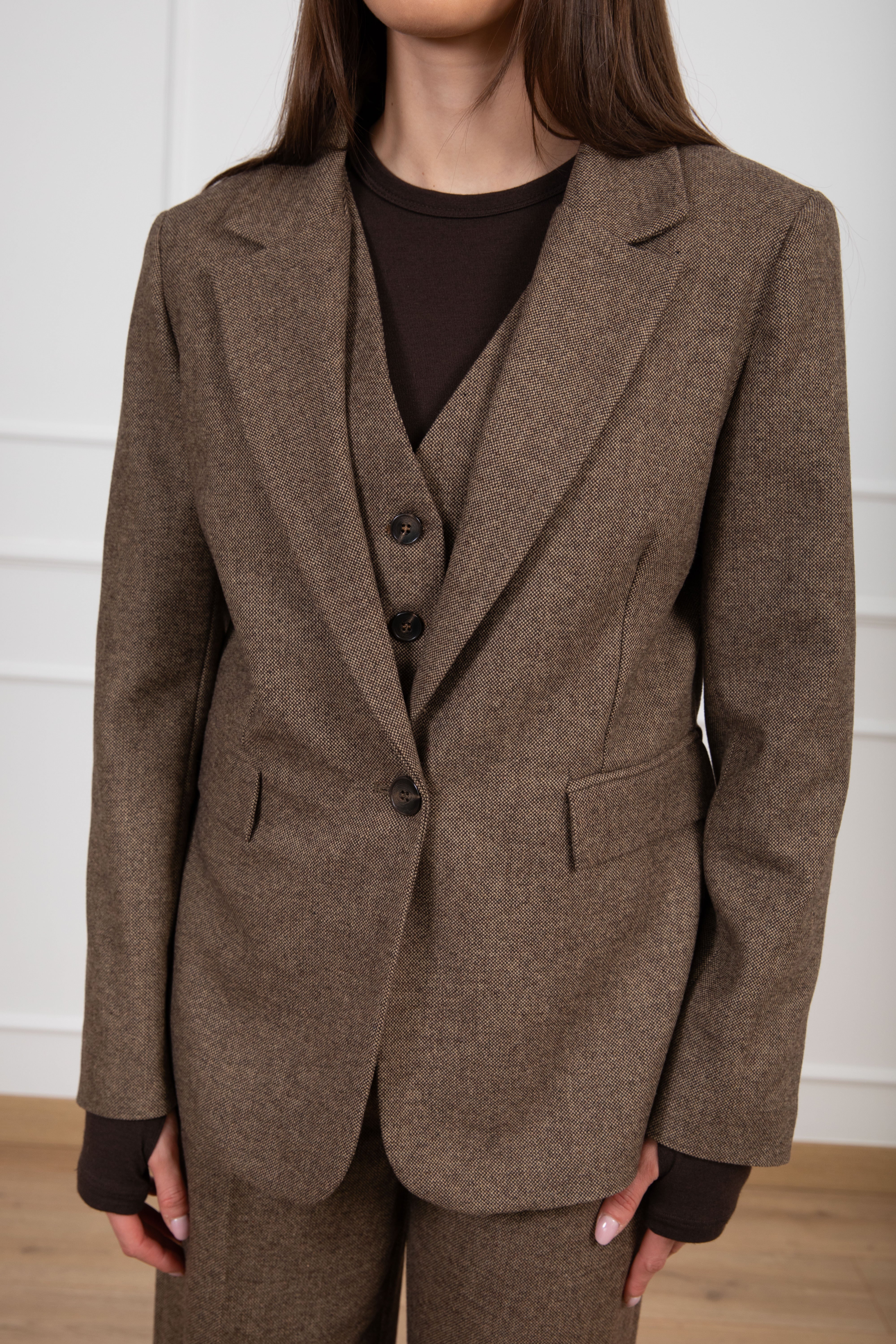 Giacca mono-bottone sale e pepe in lana Tensione IN