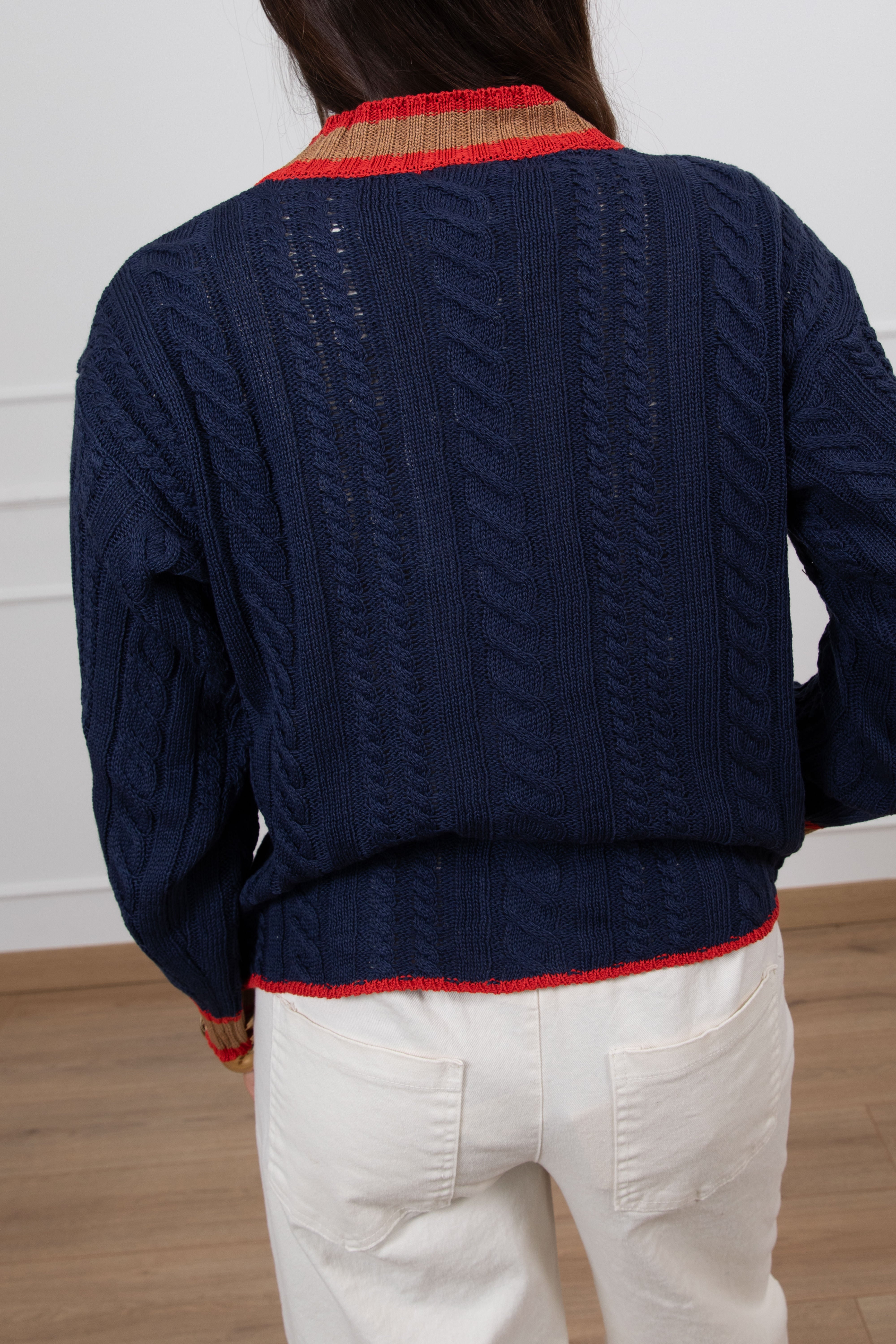 Cardigan treccia piatta con profili a righe Susy Mix