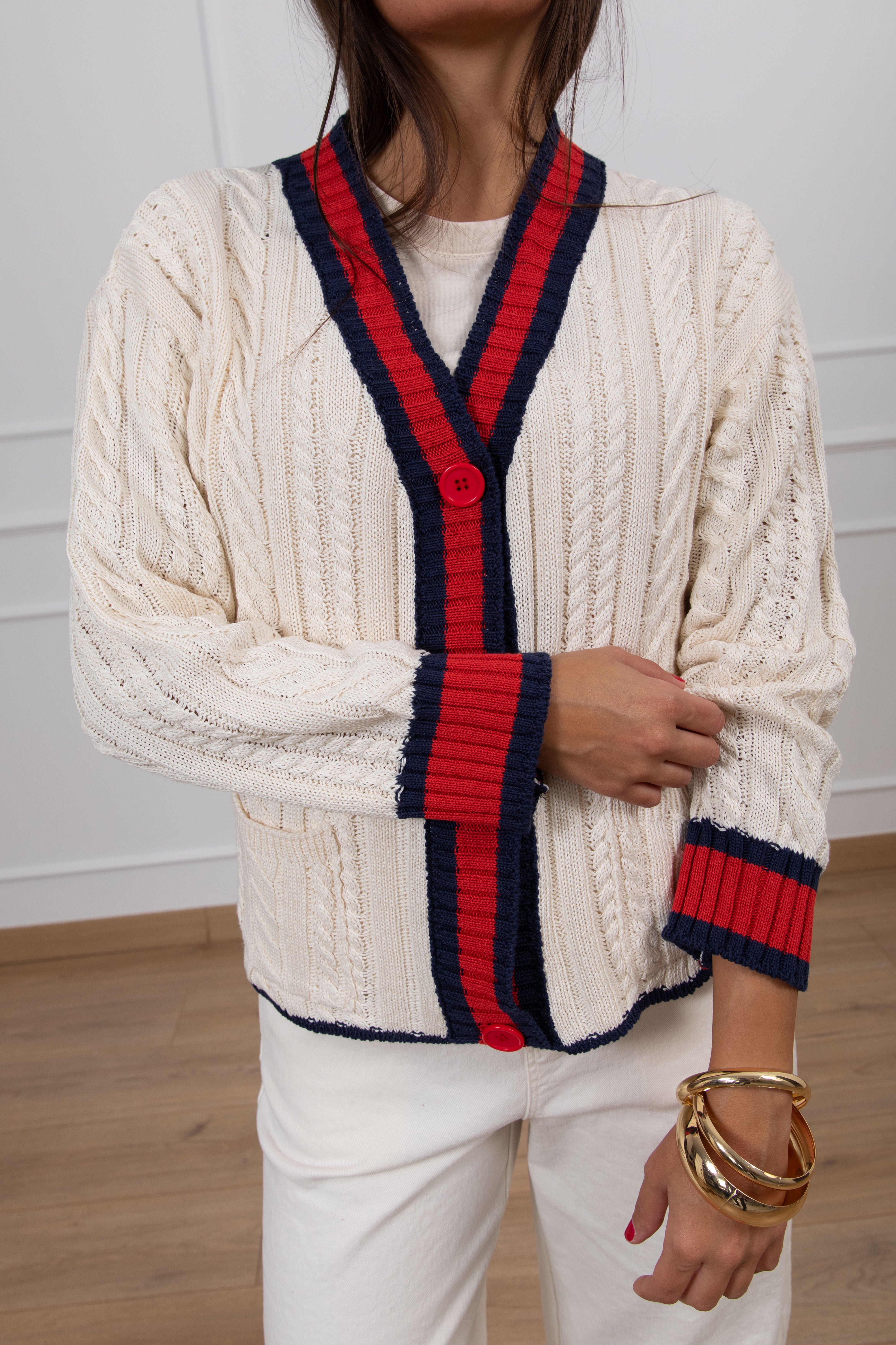 Cardigan treccia piatta con profili a righe Susy Mix