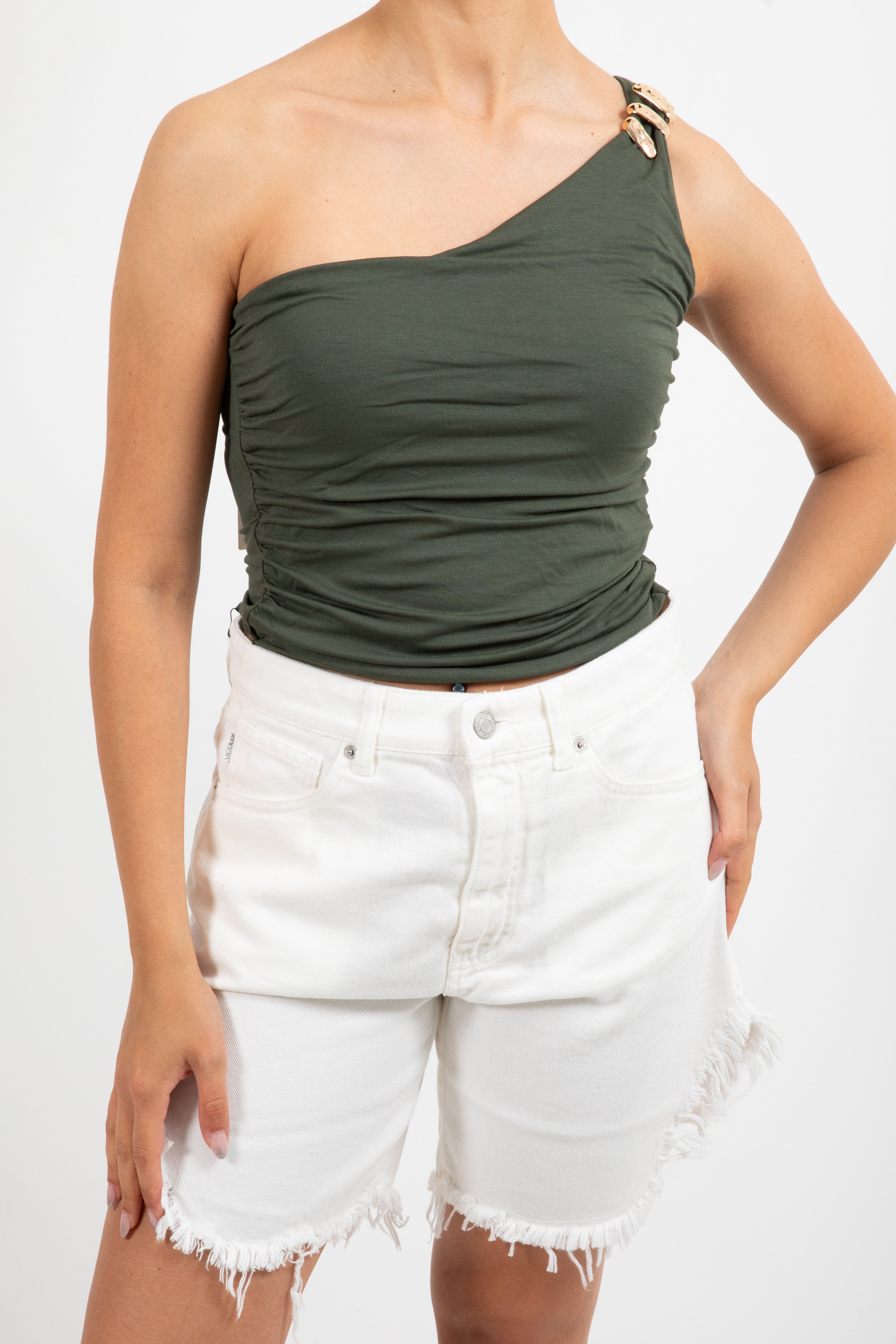 Top mono-spalla con dettaglio oro Susy Mix