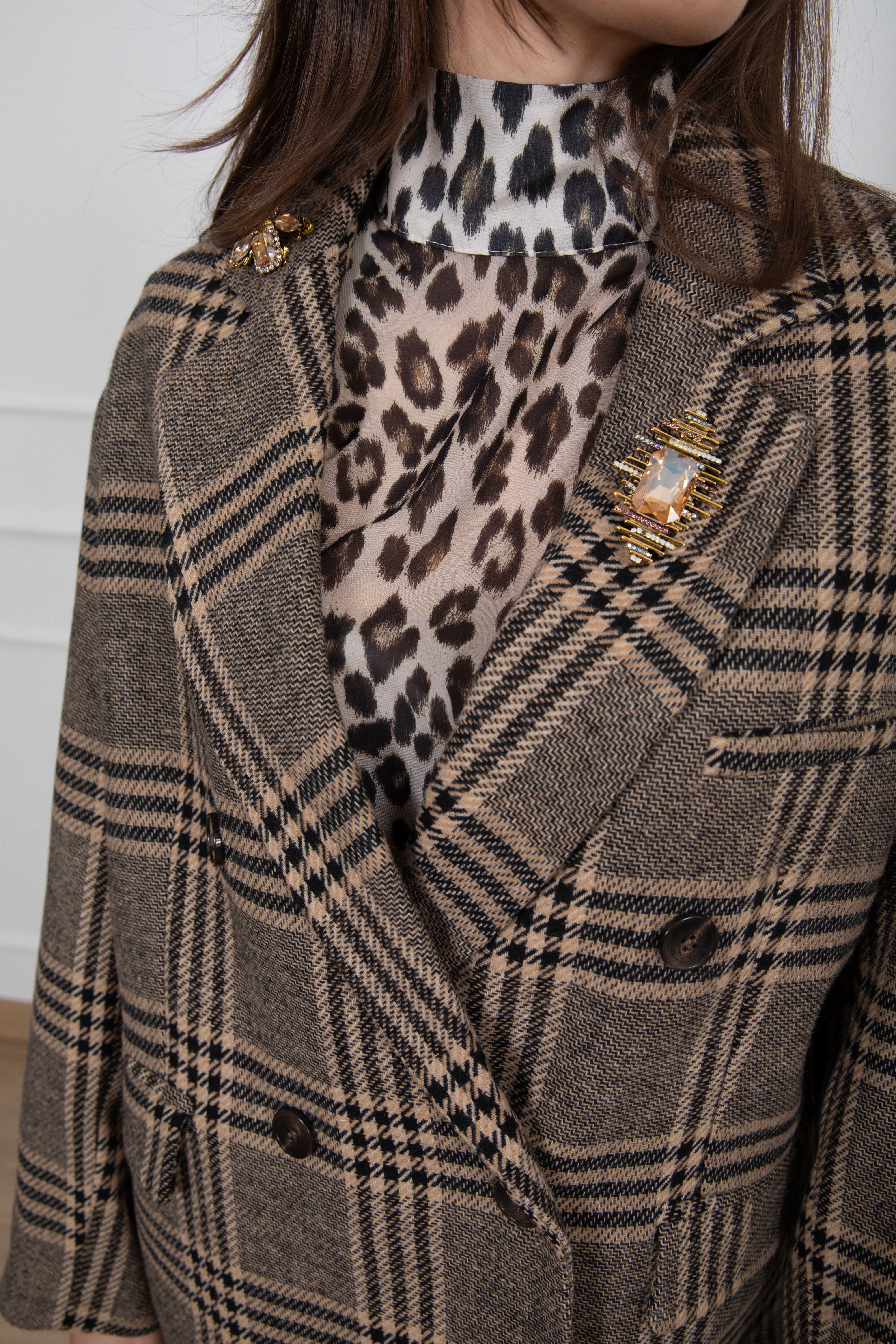Giacca-cappotto principe di galles con spilla Tensione IN