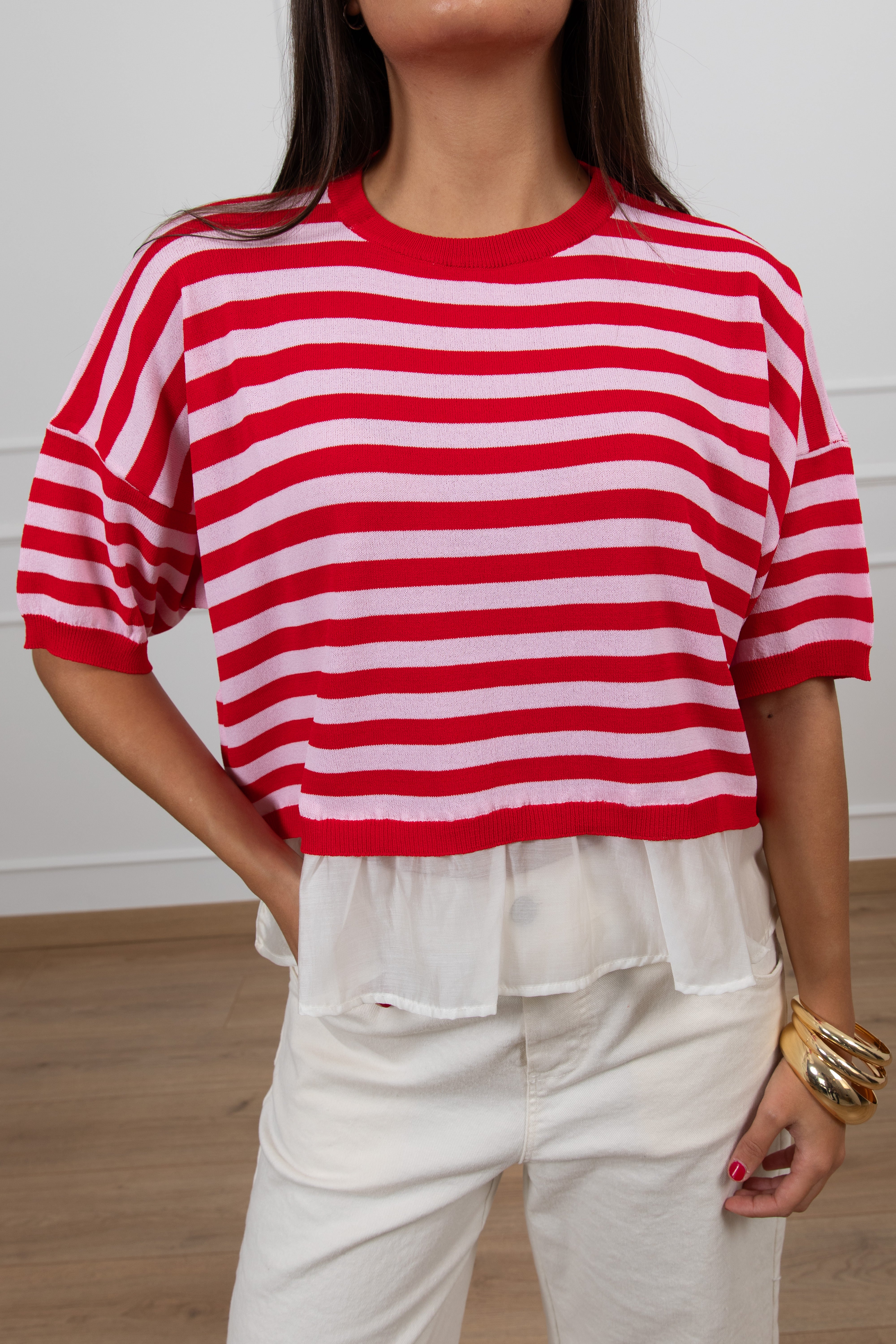T-shirt in maglia a righe con fondo in lyocell ViCOLO