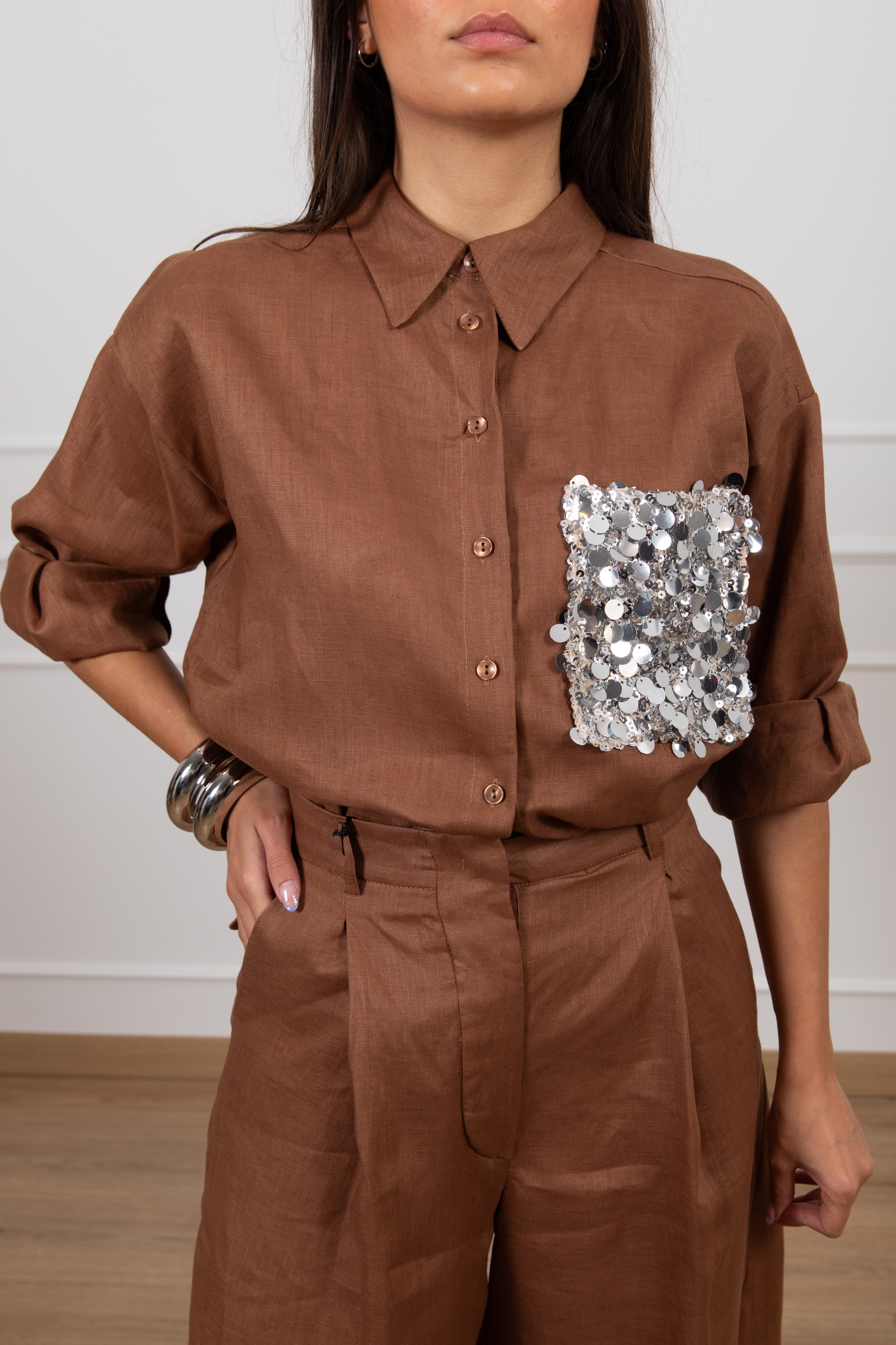 Camicia 100% lino con tasca paillettes Tensione IN