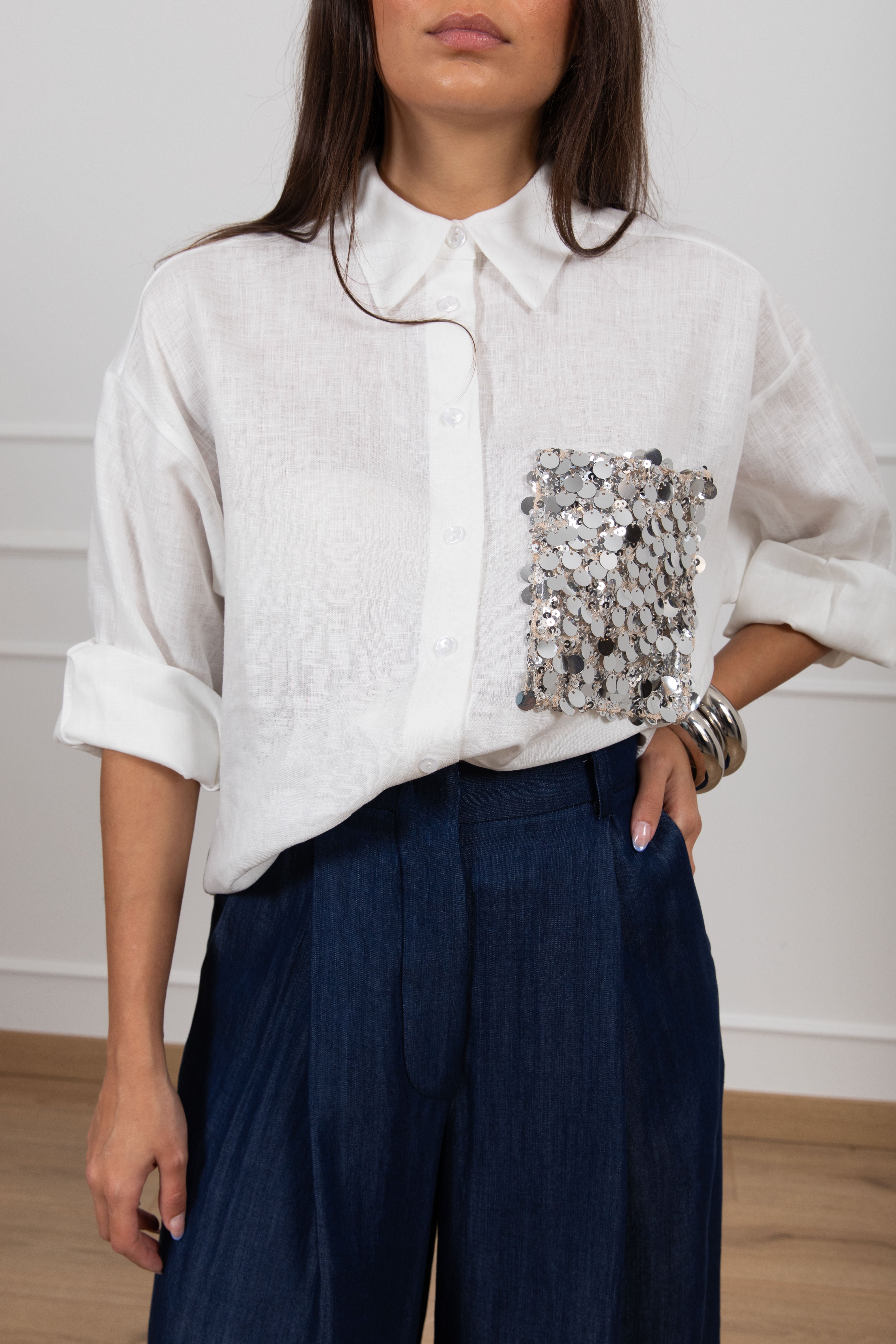 Camicia 100% lino con tasca paillettes Tensione IN