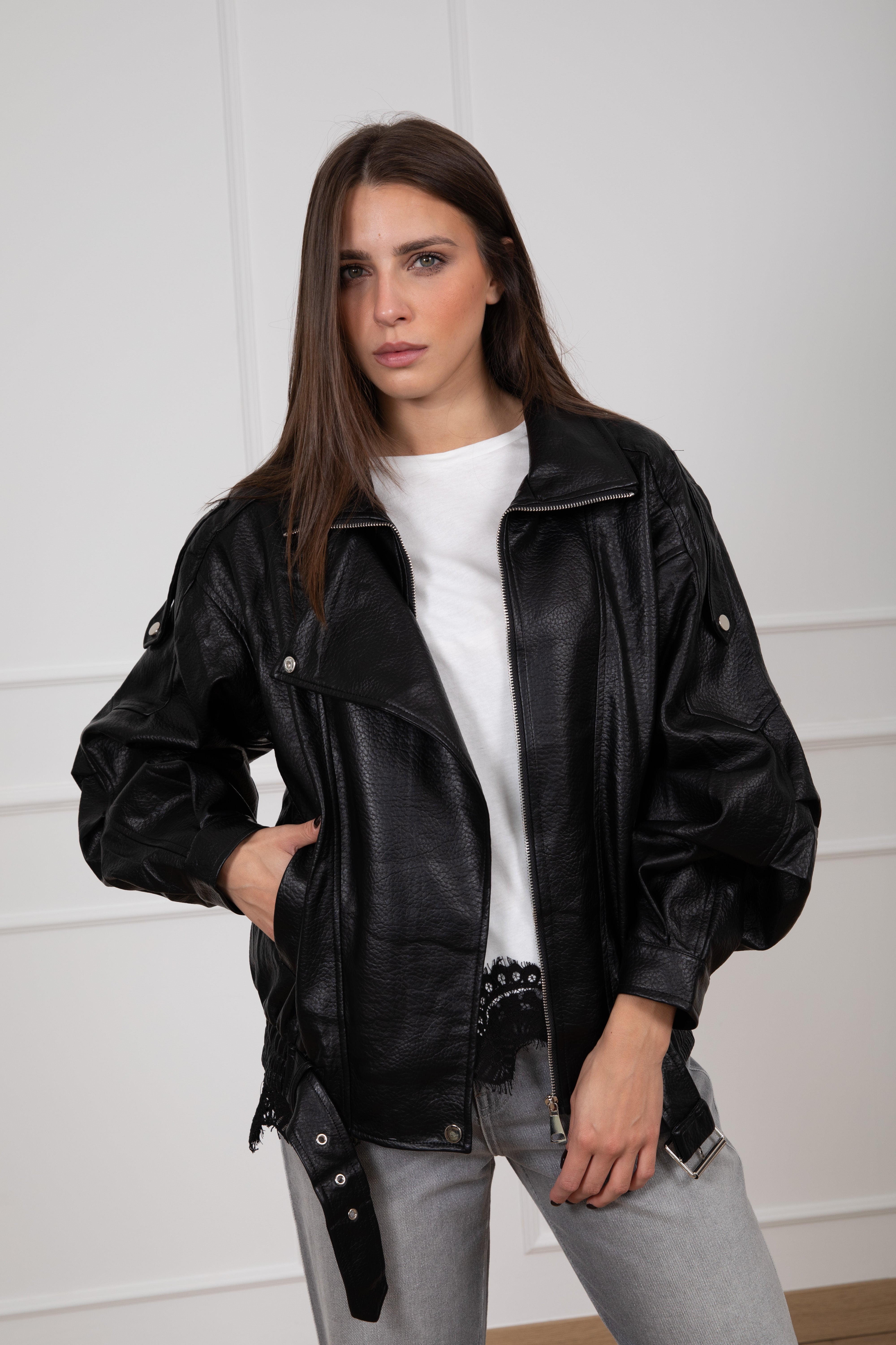Bomber in eco-pelle martellata Susy Mix