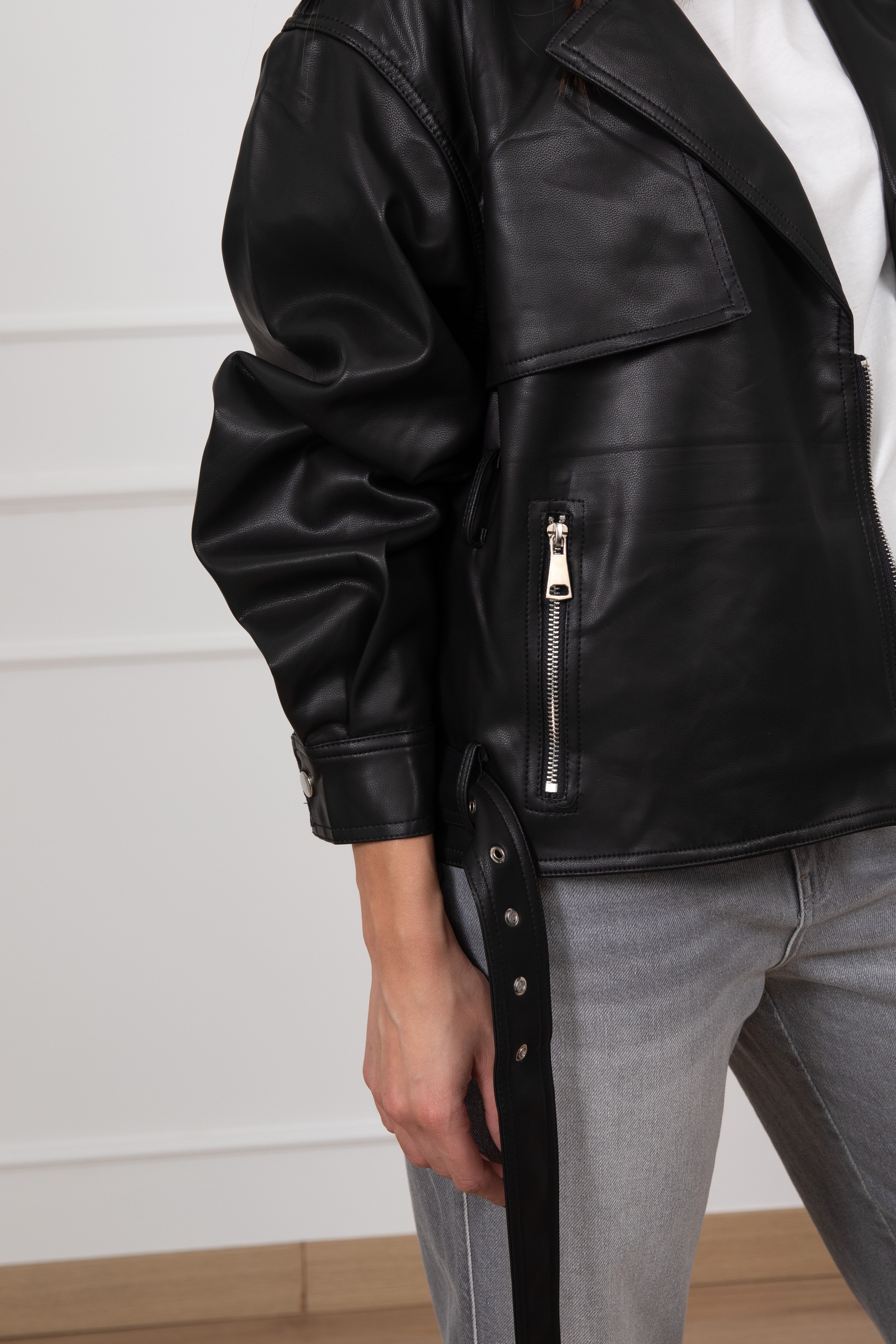 Chiodo in eco-pelle con cintura Susy Mix