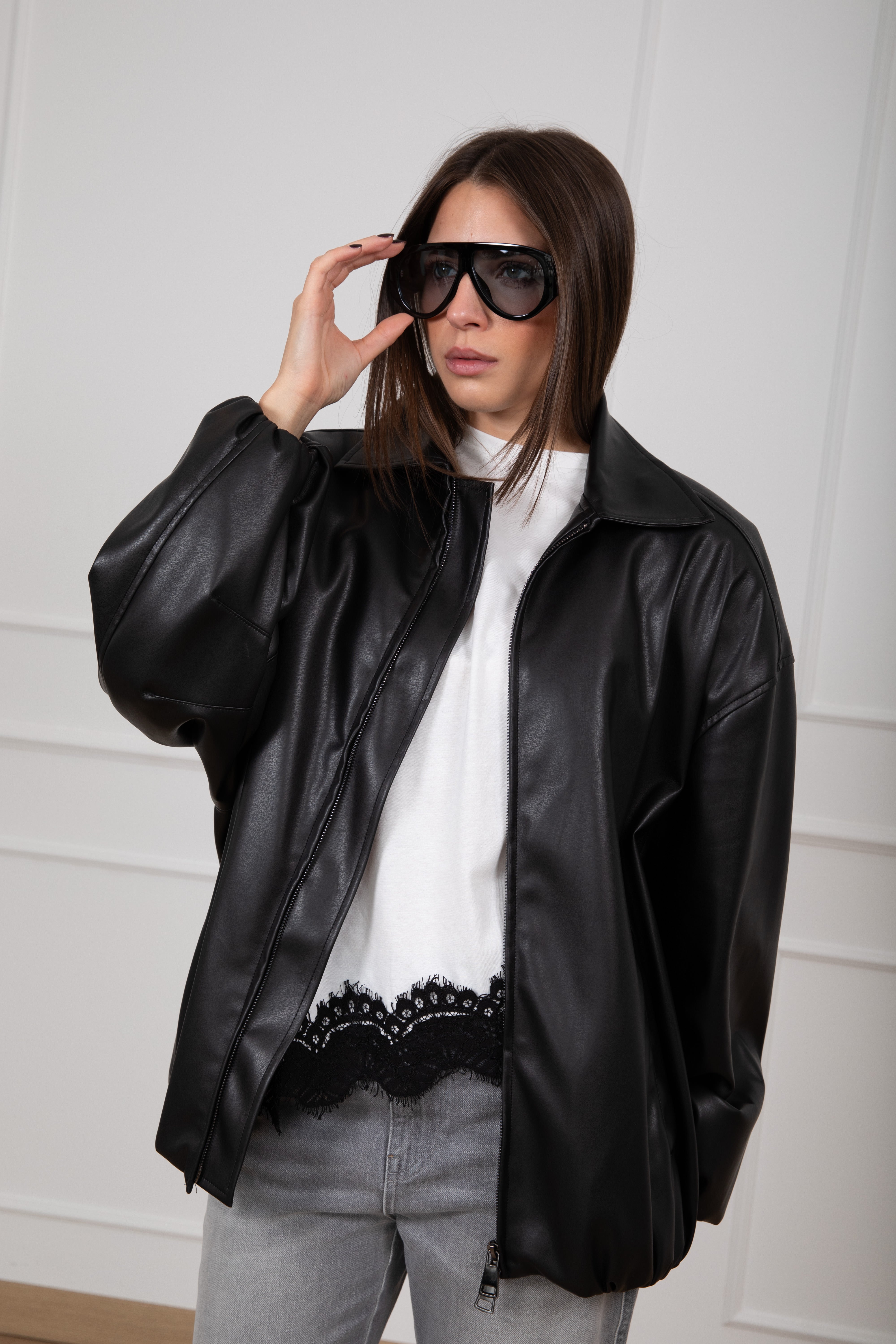 Bomber over-size in eco-pelle Tensione IN