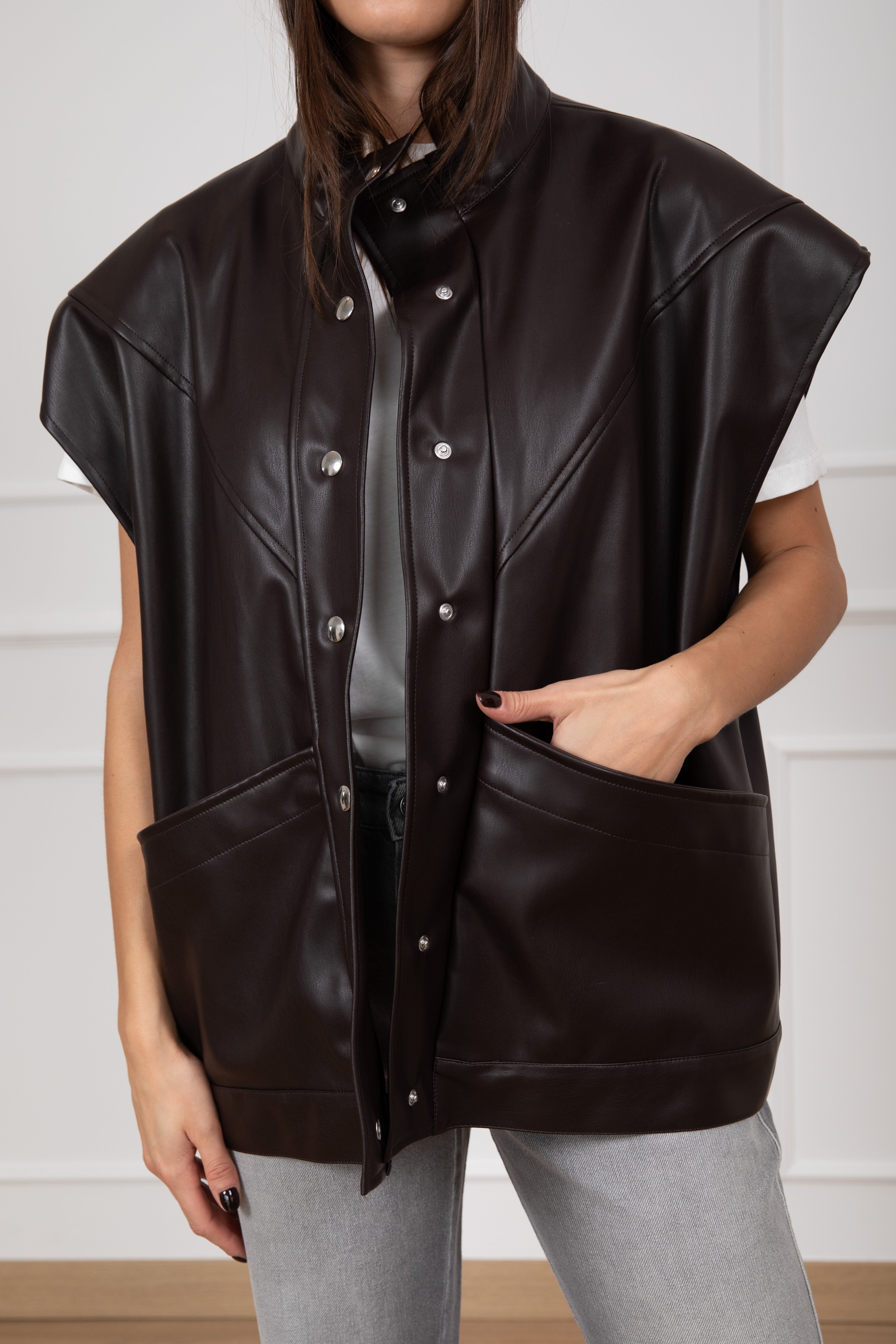 Gilet oversize in eco-pelle Dixie
