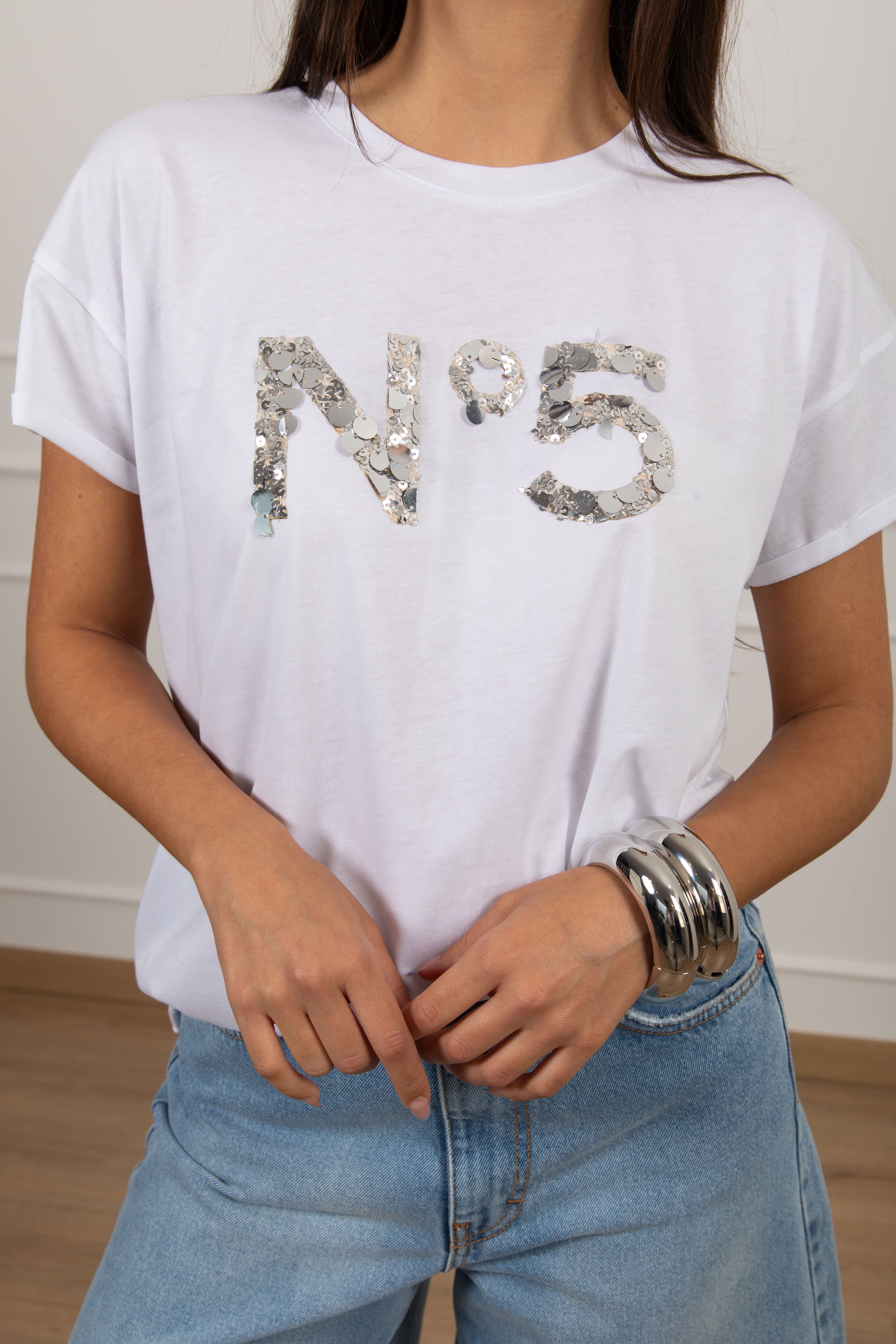 T-shirt "N 5" paillettes Tensione IN