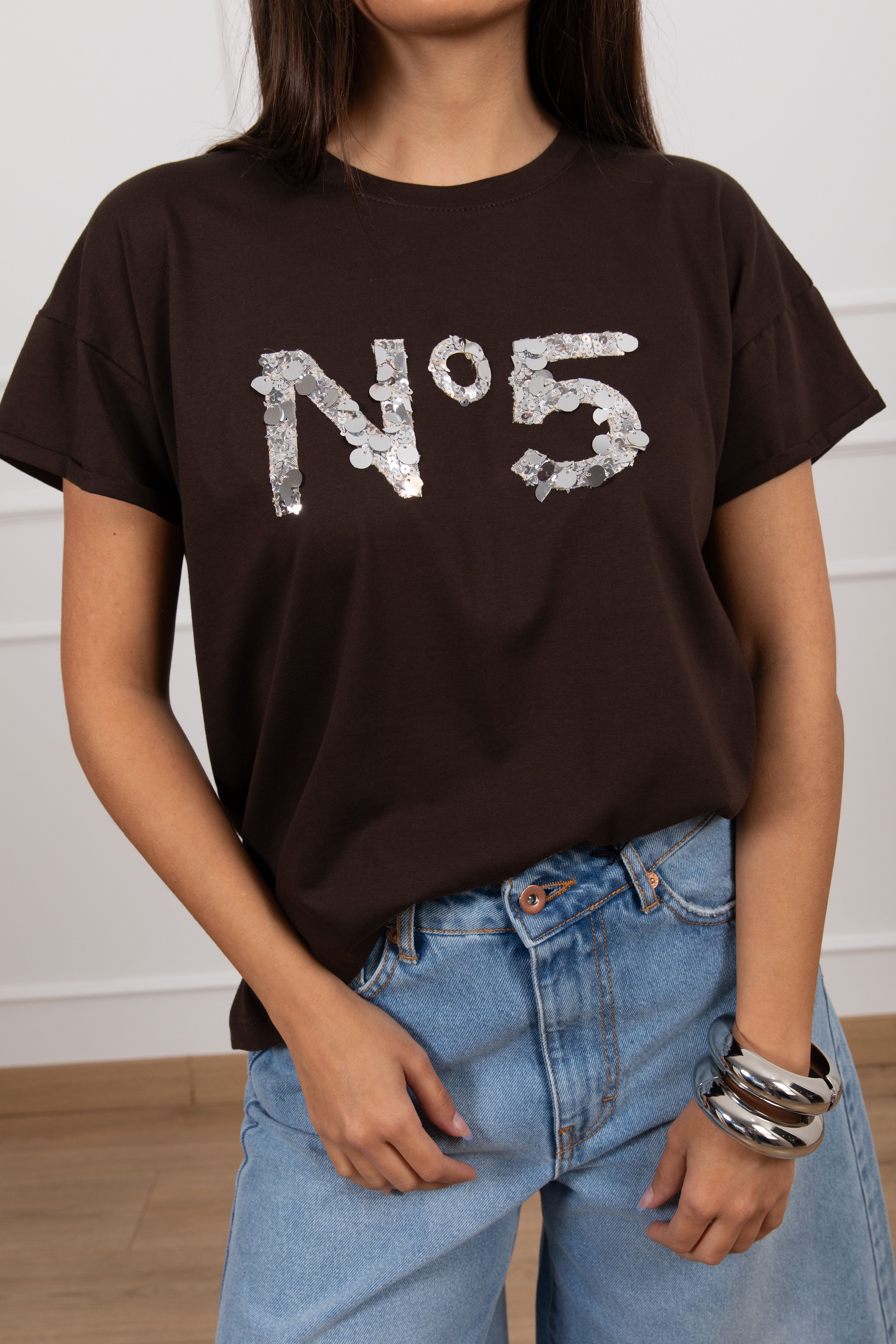 T-shirt "N 5" paillettes Tensione IN