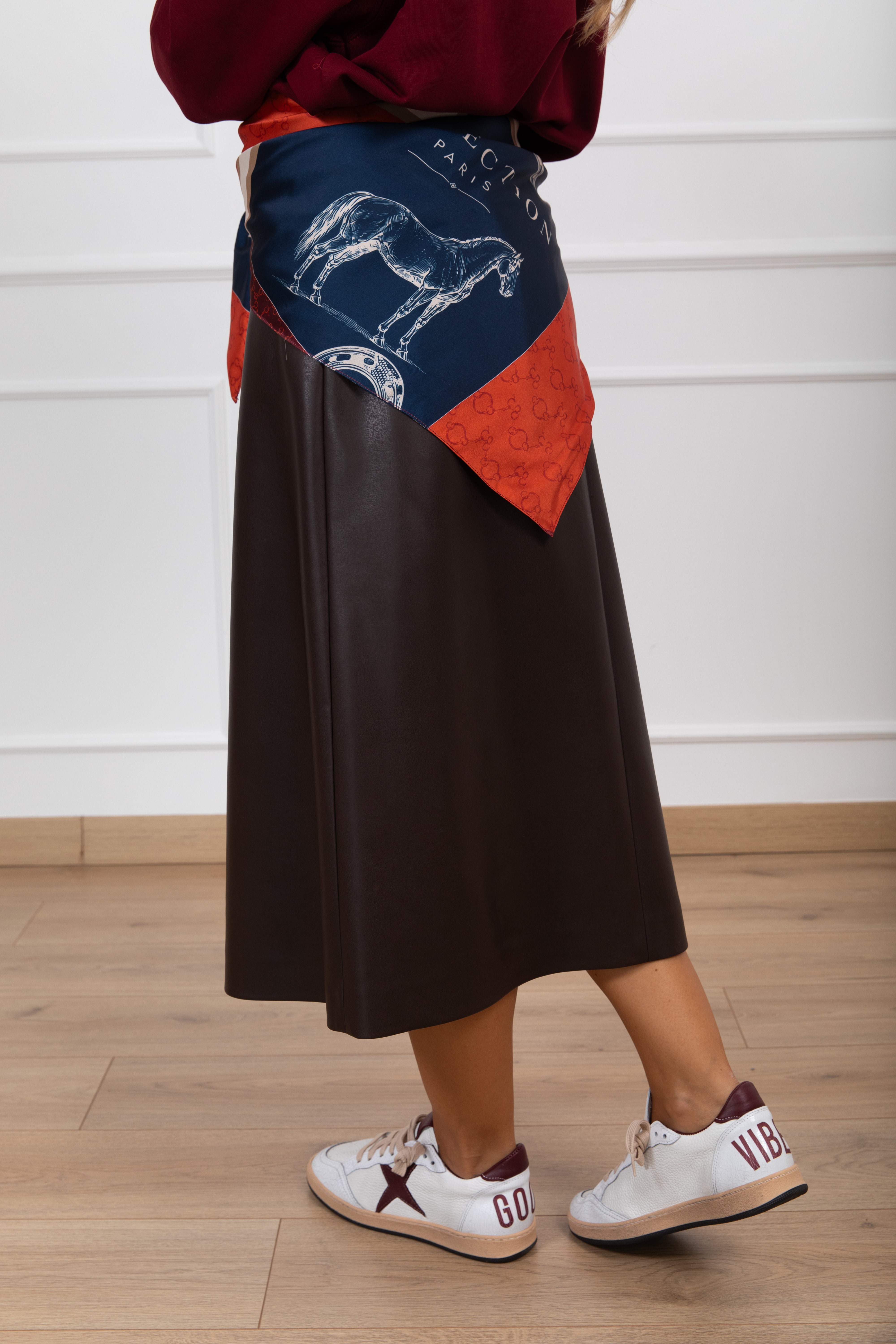 Gonna in eco-pelle con inserto foulard fantasia ferro di cavallo Tensione IN