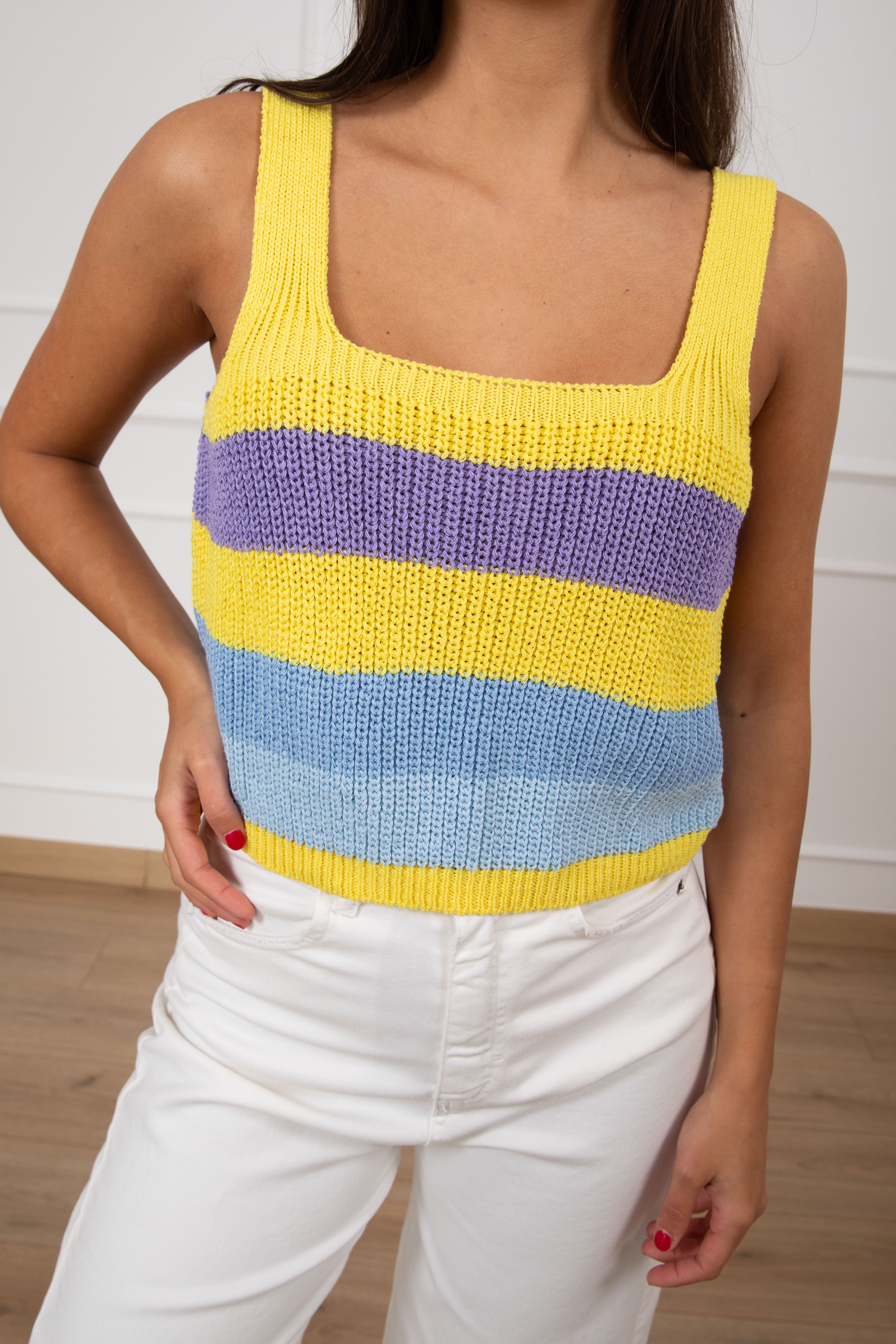 Top cropped punto pannocchia a righe Susy Mix