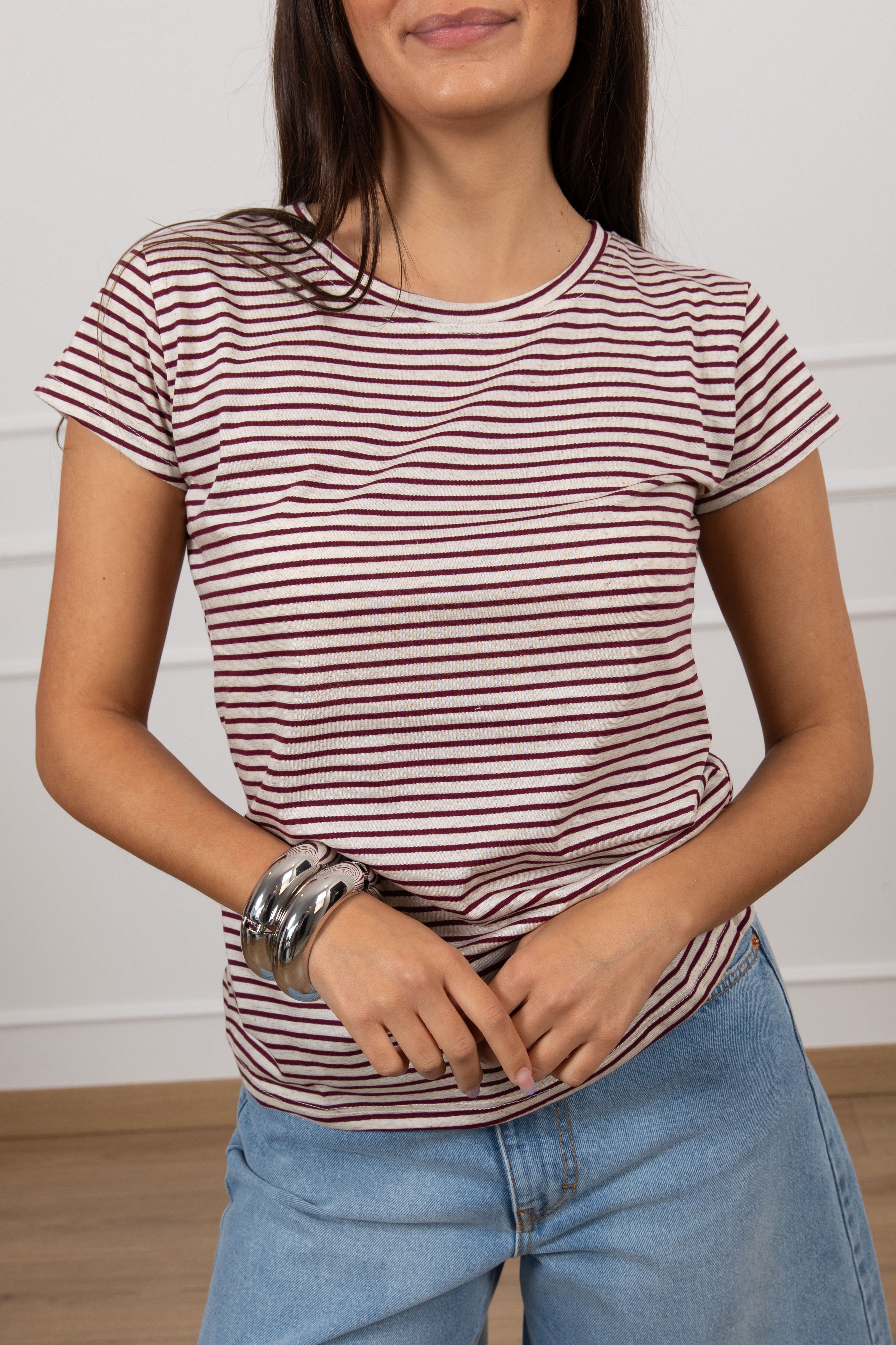 T-shirt a righe in misto lino Tensione IN